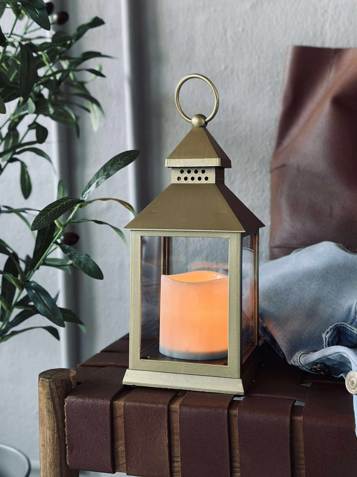 Laterne mit Timer - Gold