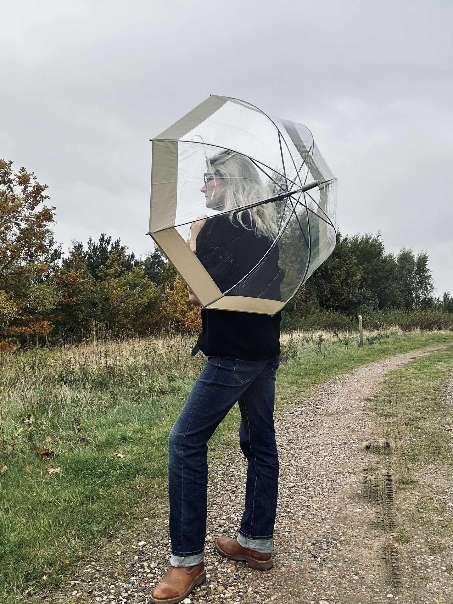 Transparenter Regenschirm - Beige