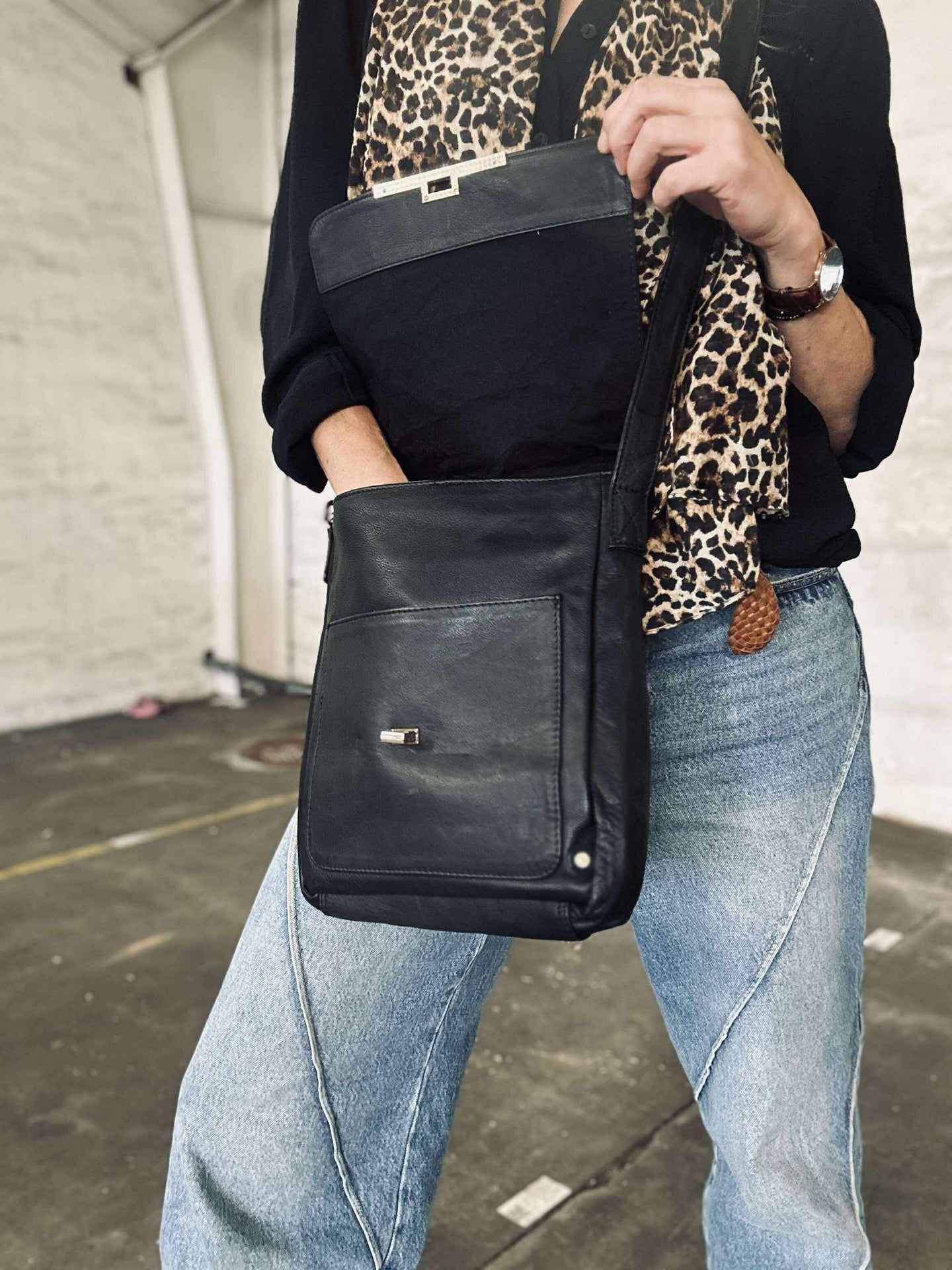 Elegante Schultertasche - Kalbsleder
