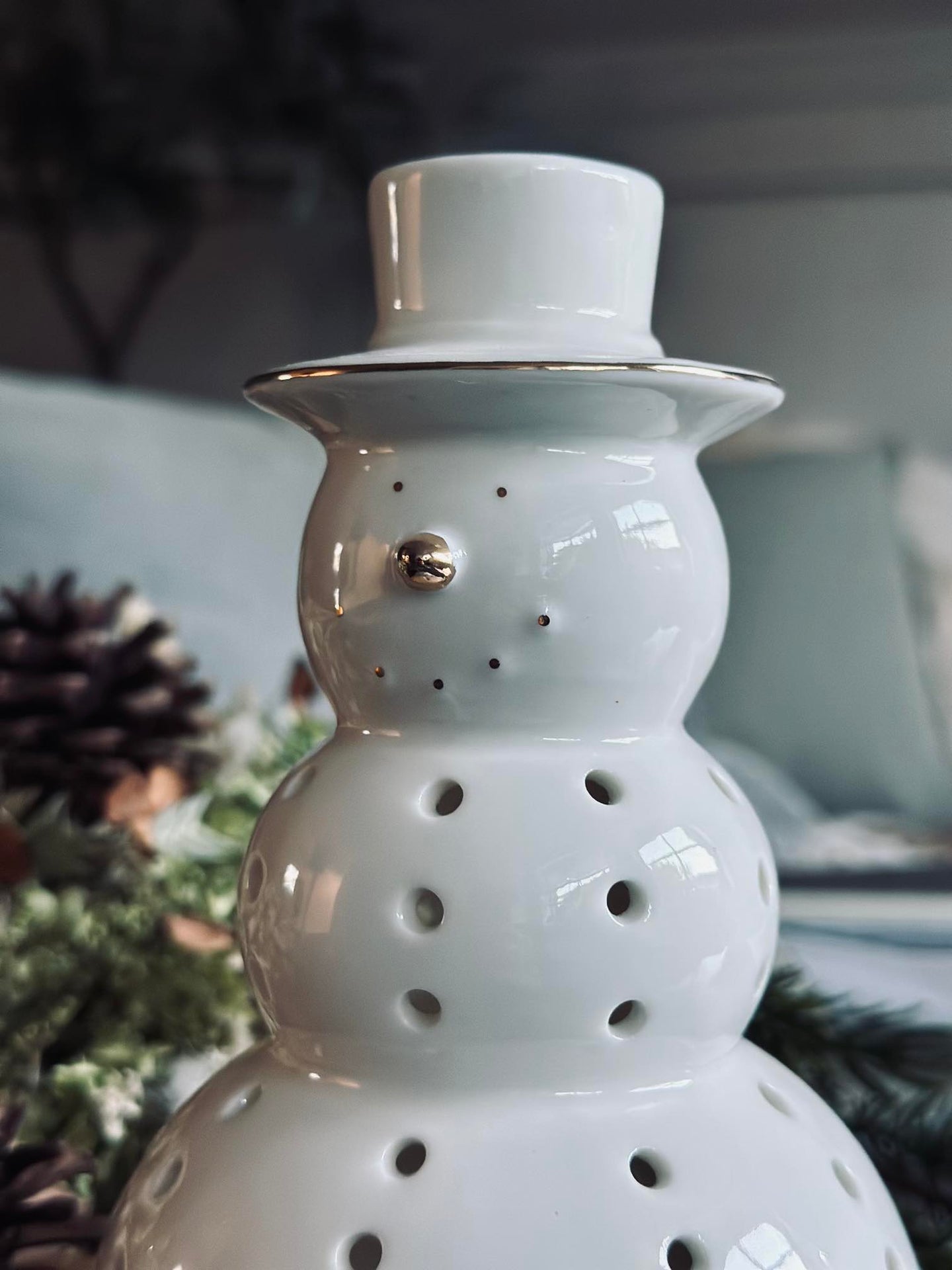 Schneemann mit LED-Licht - Porzellan