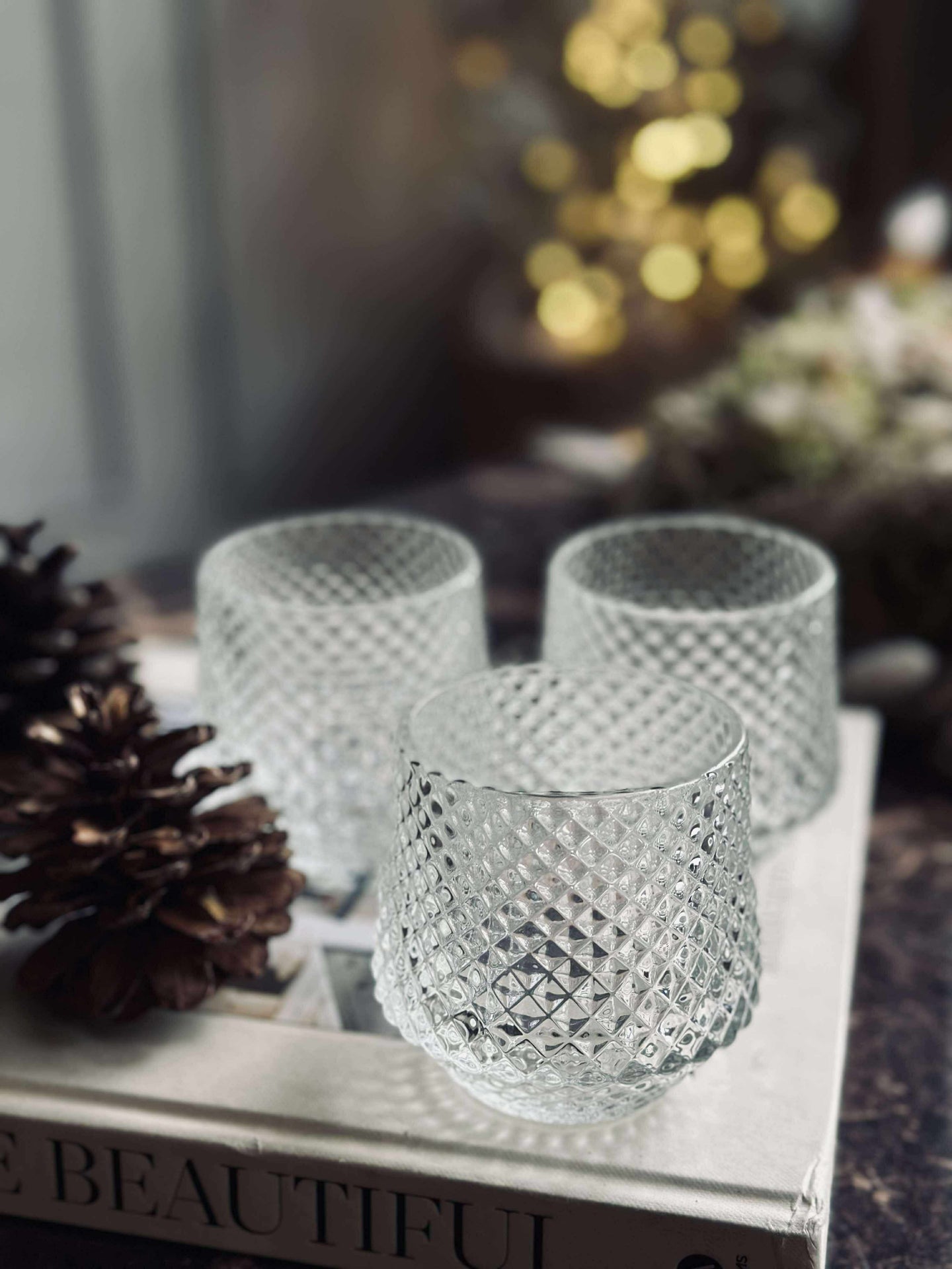 Kerzenhalter aus klarem Glas - Set mit 3 Stück