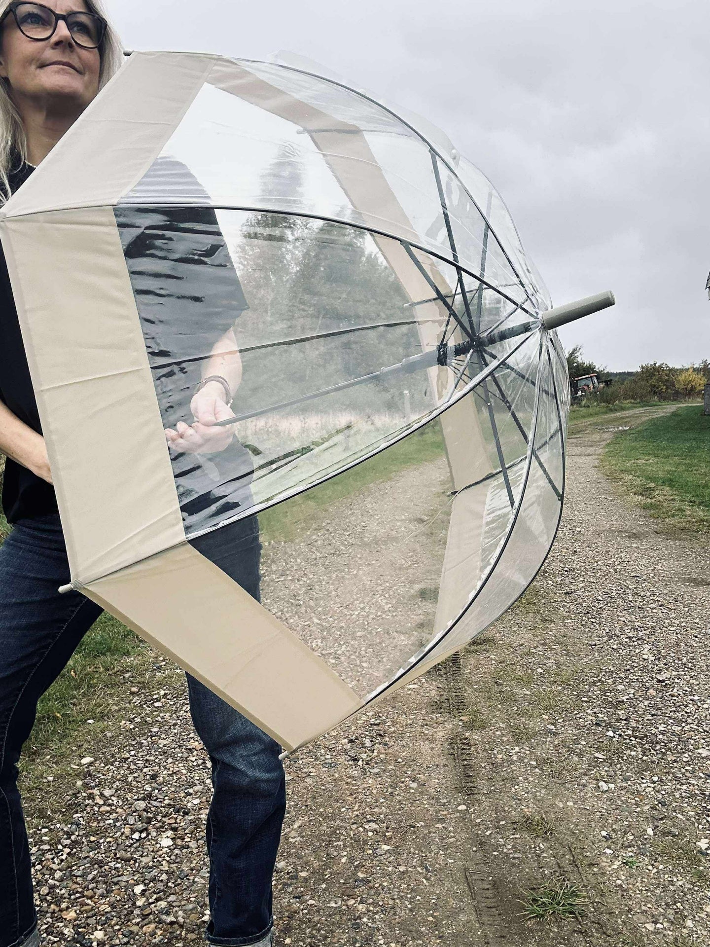 Transparenter Regenschirm - Beige