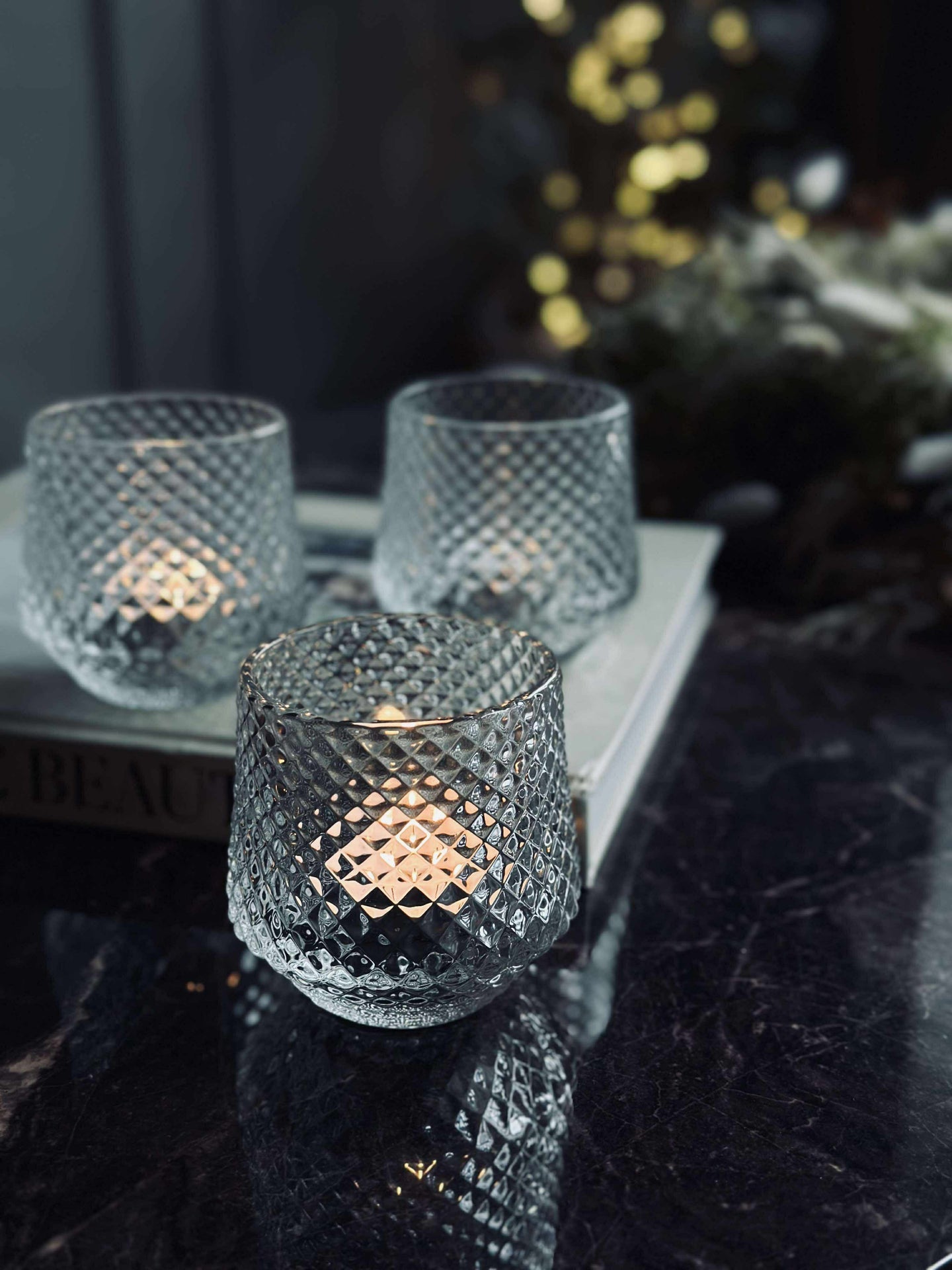Kerzenhalter aus klarem Glas - Set mit 3 Stück