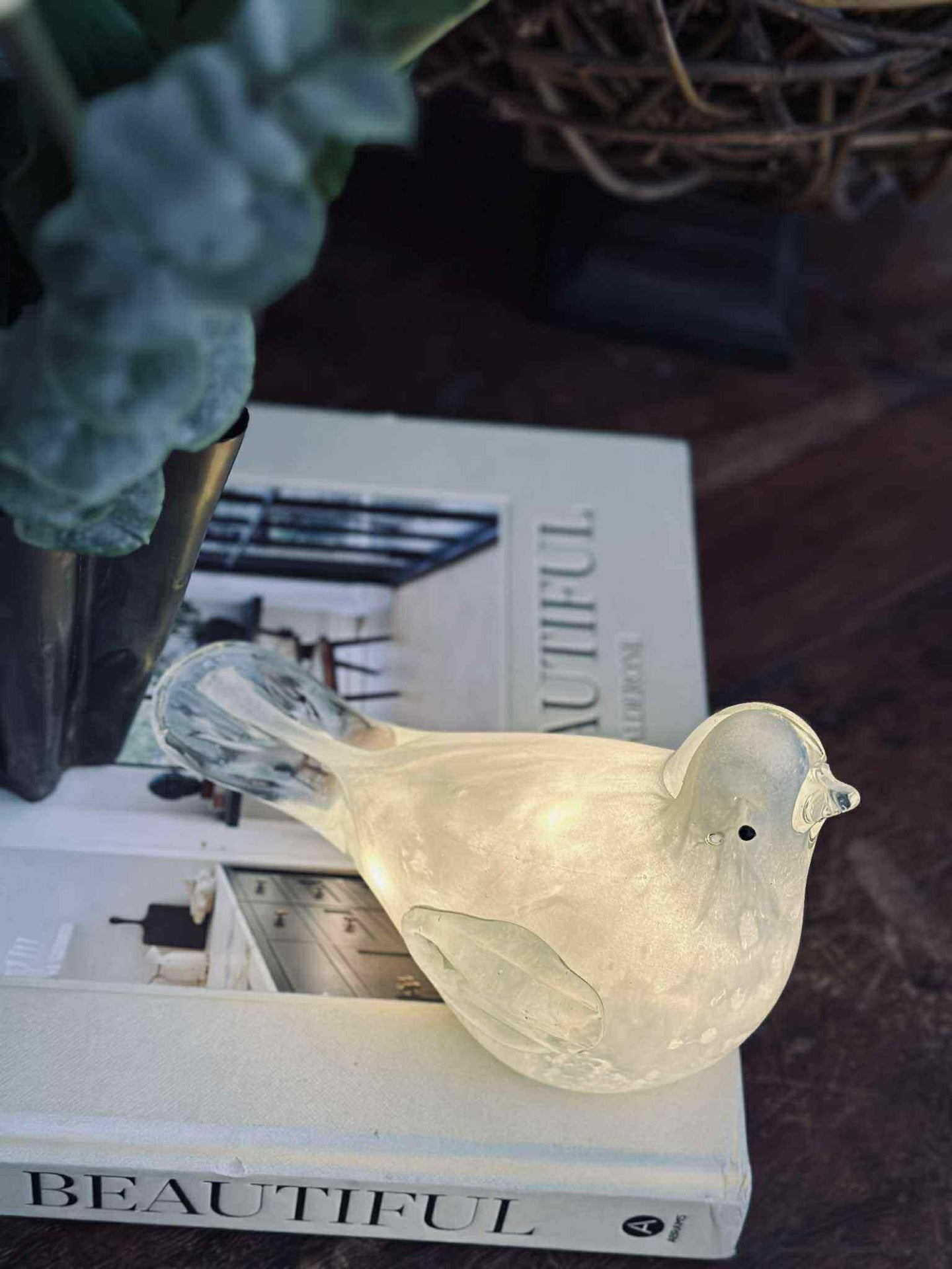 LED-Vogel aus mundgeblasenem Glas - Weiß
