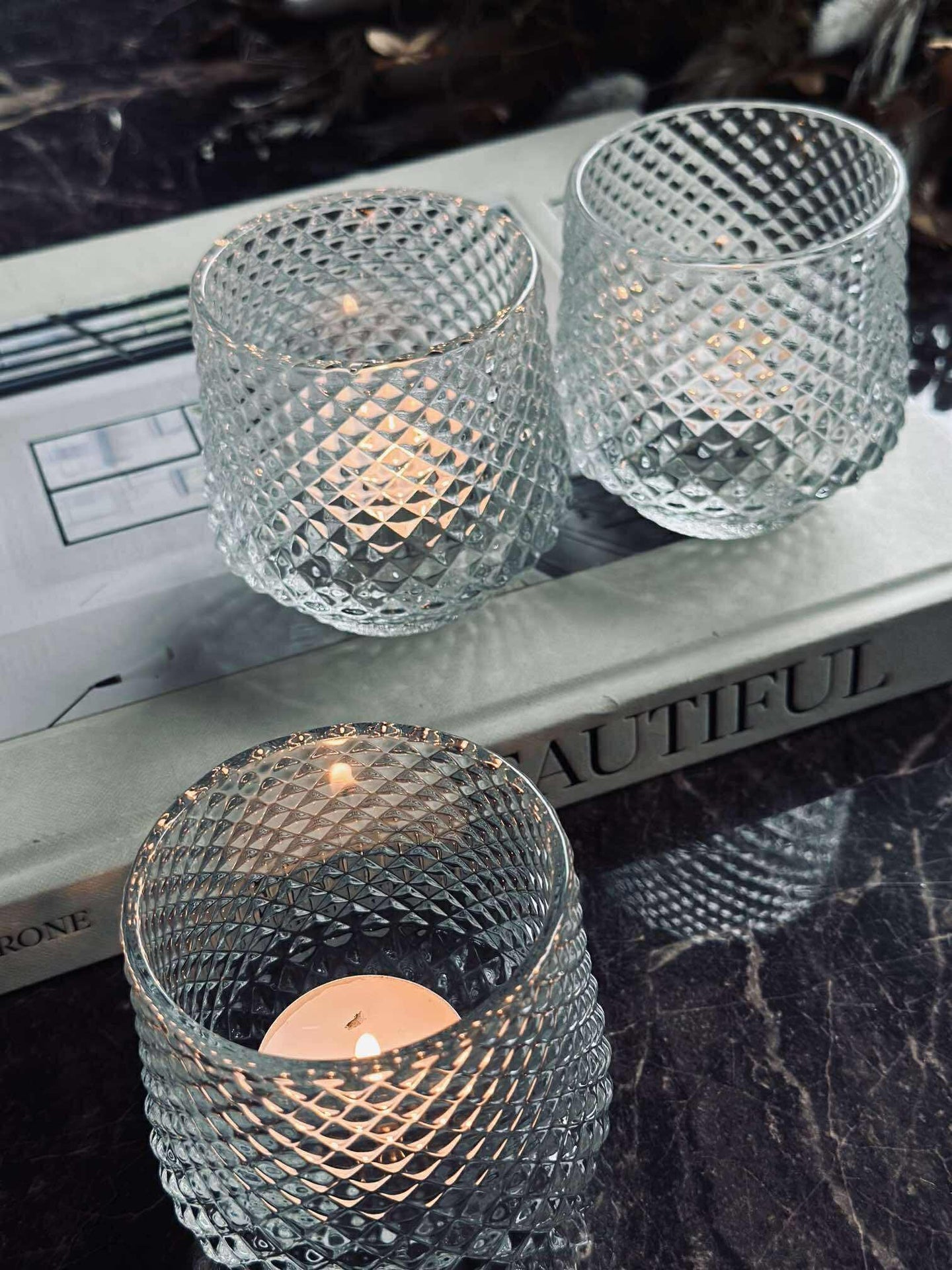 Kerzenhalter aus klarem Glas - Set mit 3 Stück