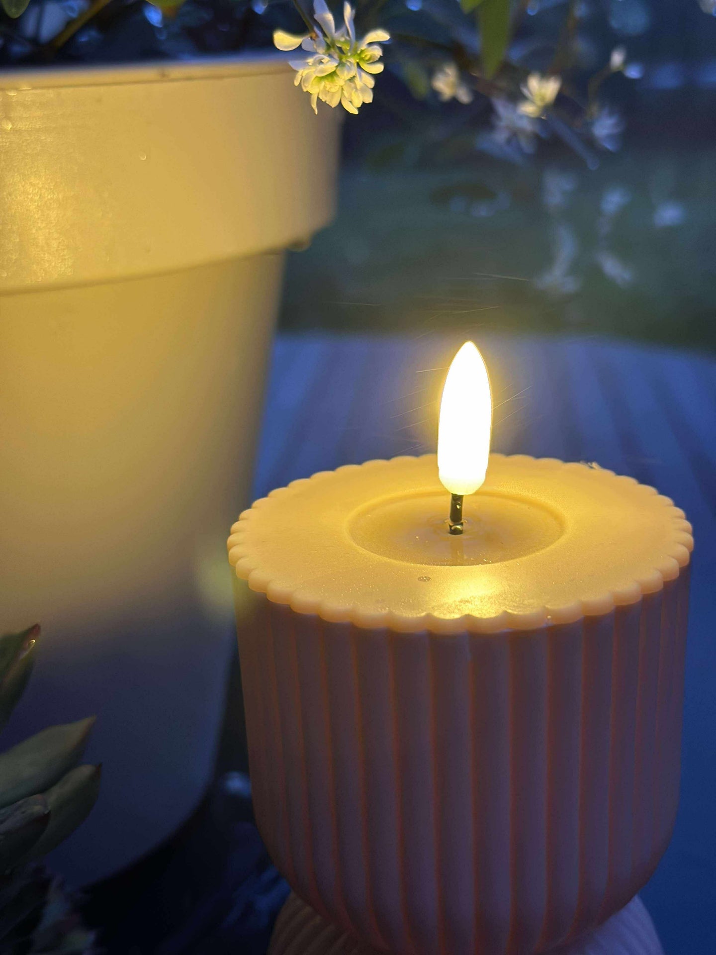 LED Blockkerze Beige Sanduhr - Außen