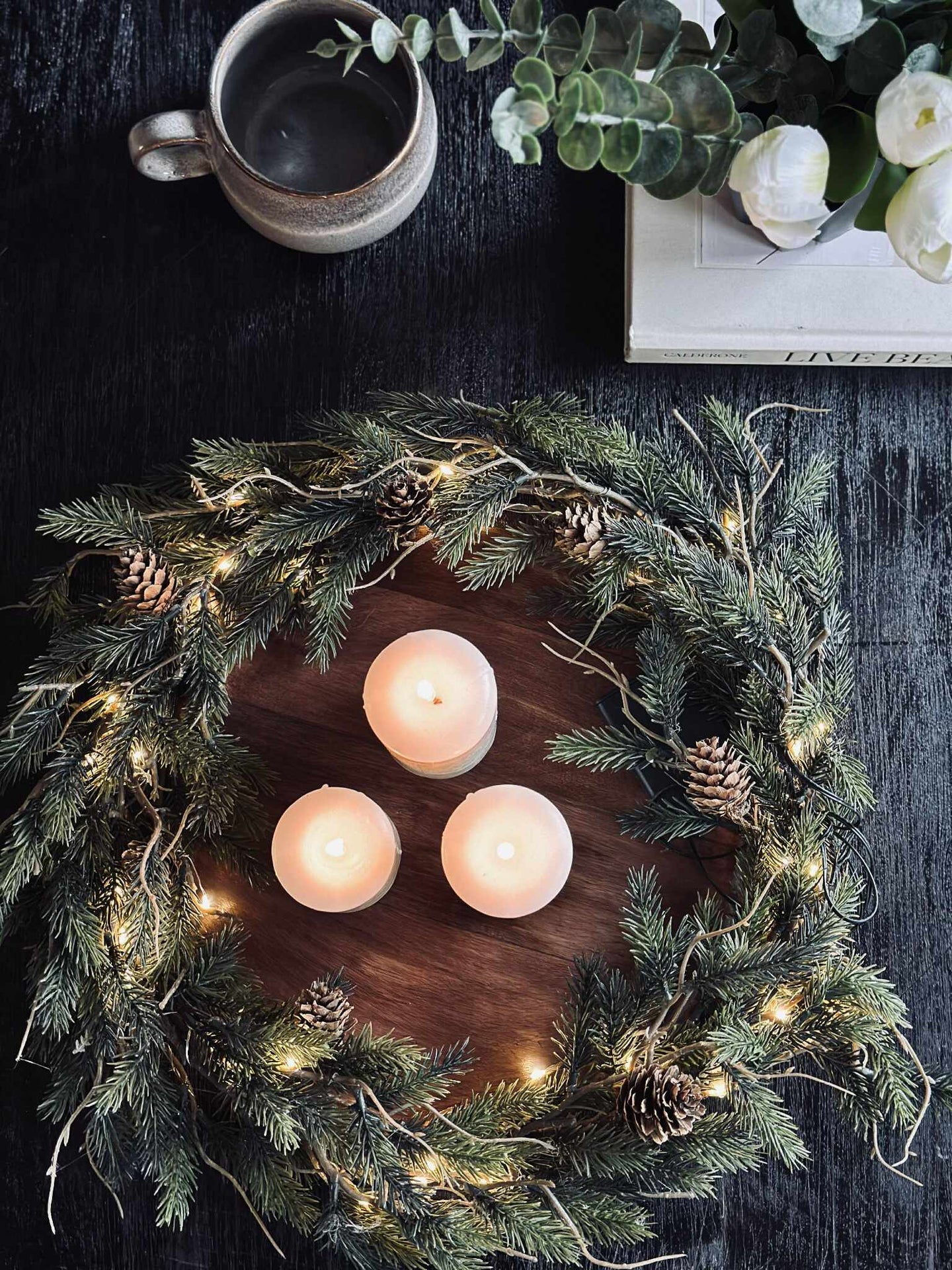Weihnachtskranz mit Licht - Ohne Schnee
