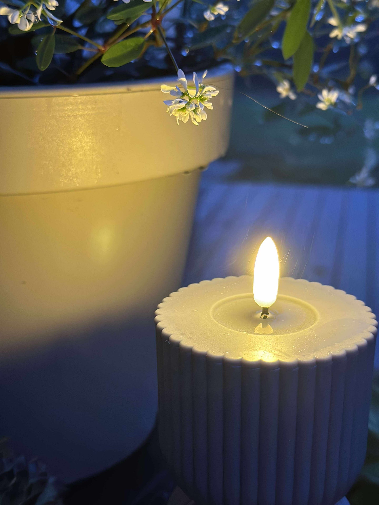 LED-Blockkerze Grau Sanduhrform - Außen