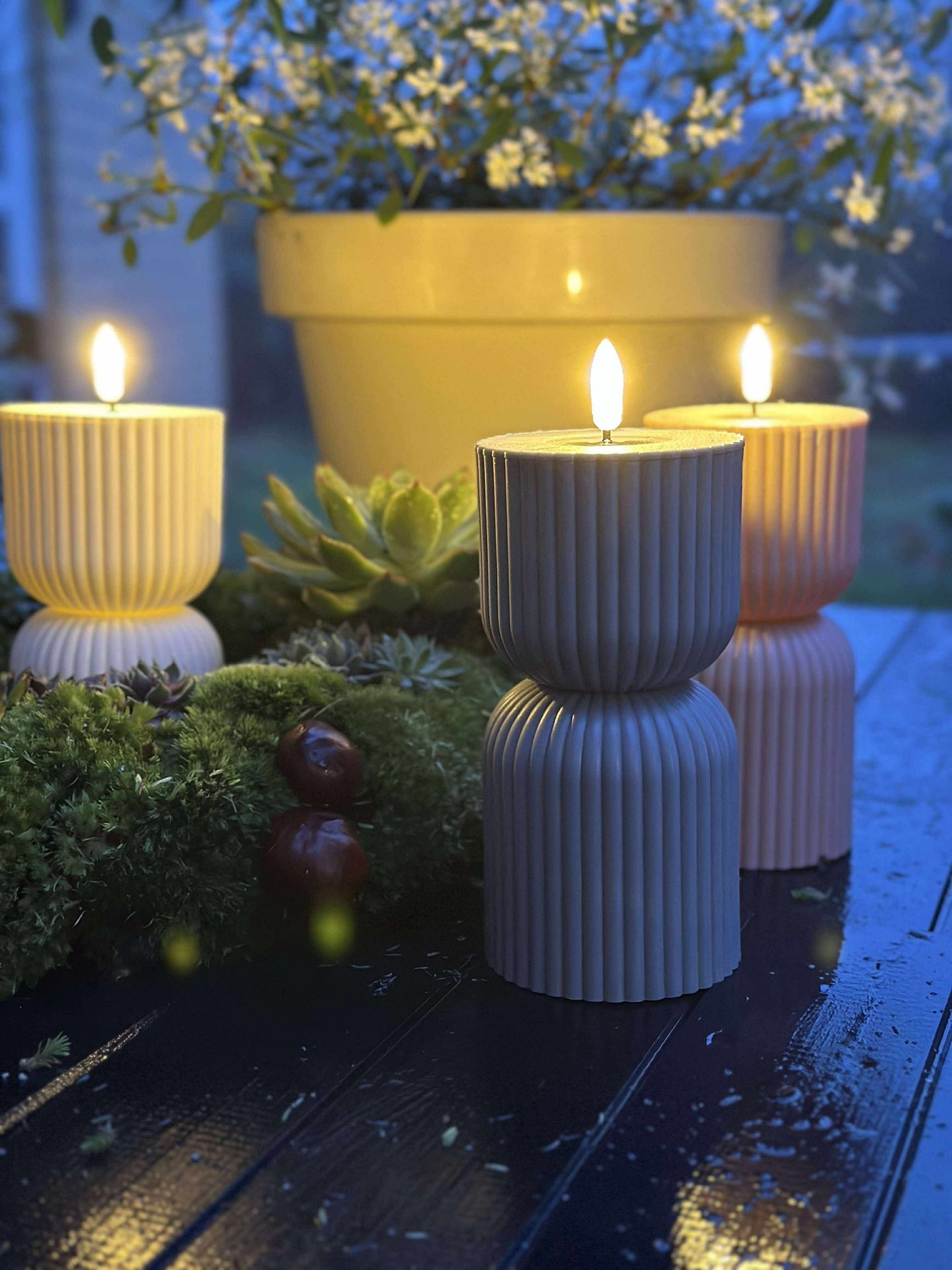 LED-Blockkerze Grau Sanduhrform - Außen