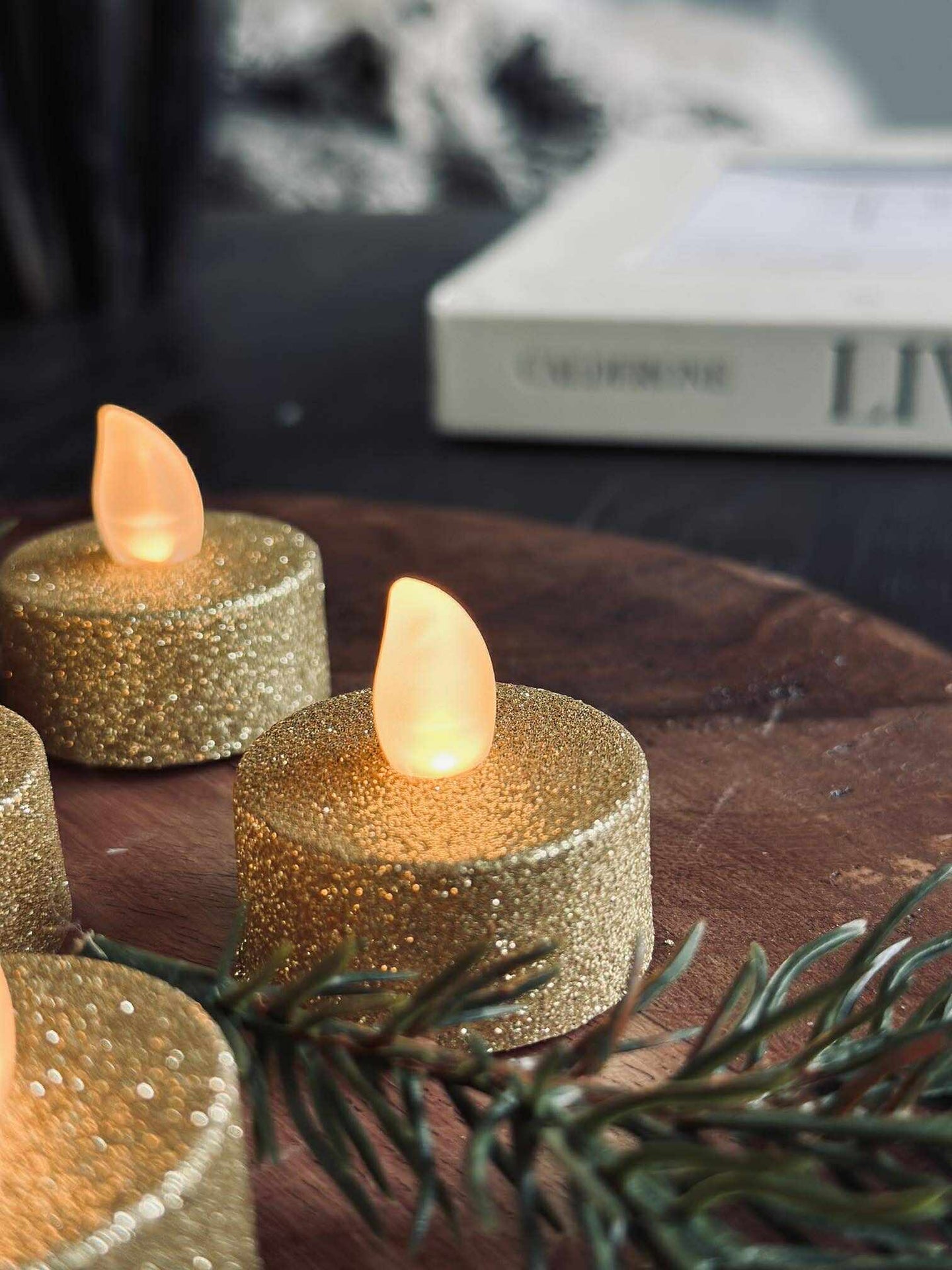LED-Teelichter - Gold-Glitter 6 Stück