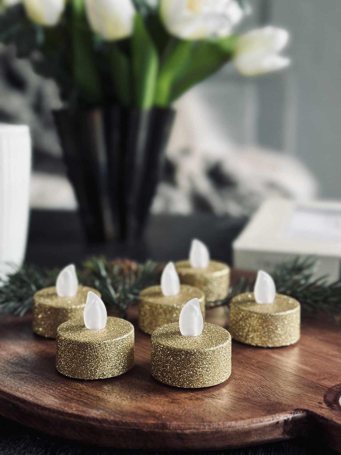 LED-Teelichter - Gold-Glitter 6 Stück