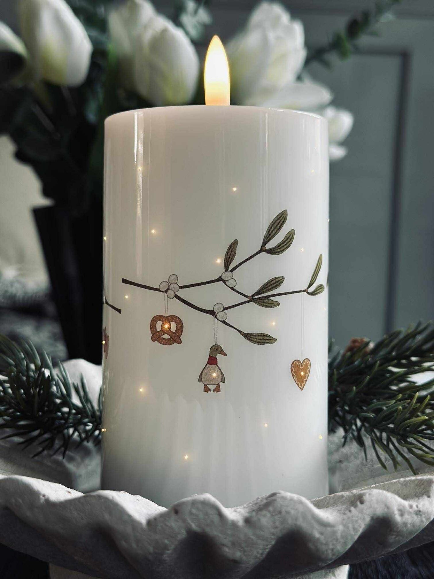 LED-Blockkerze TWINKLE - Mistel