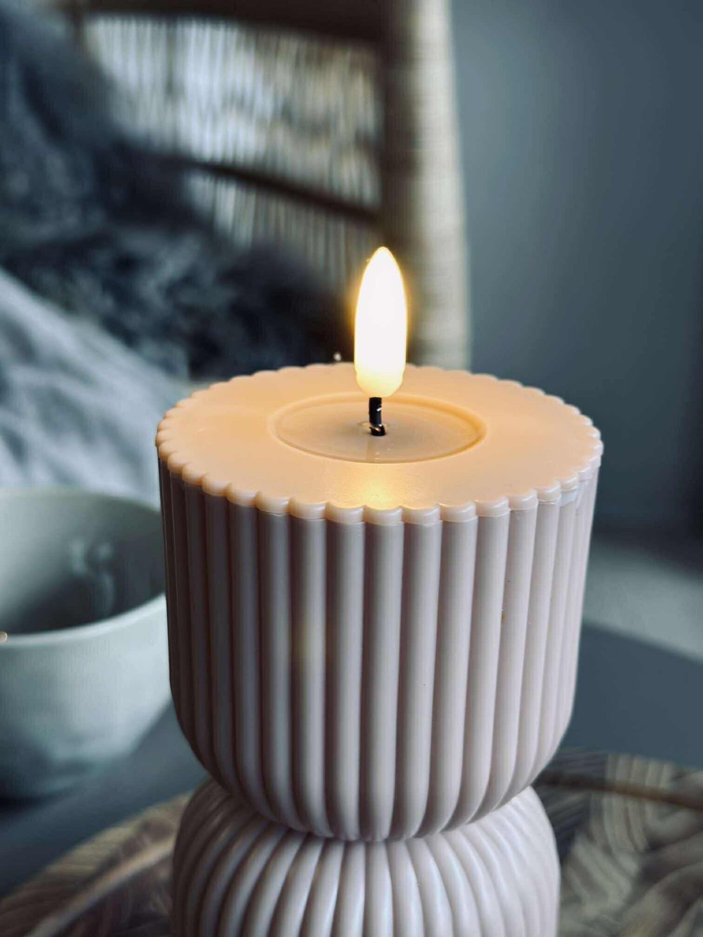 LED Blockkerze Beige Sanduhr - Außen
