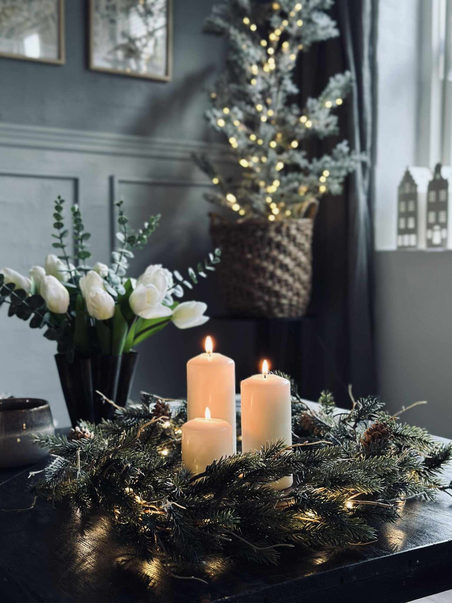Weihnachtskranz mit Licht - Ohne Schnee