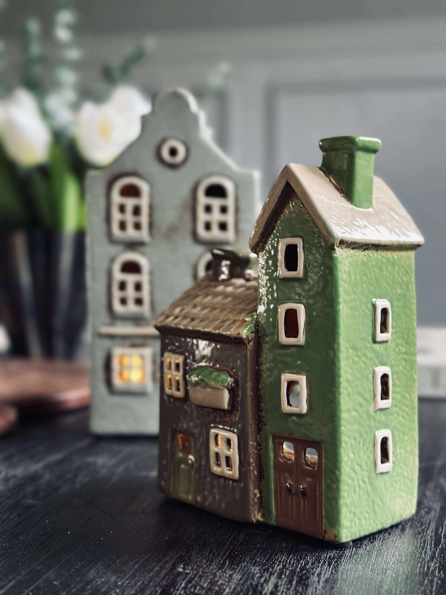Doppel-Lichthaus aus Keramik - Grün