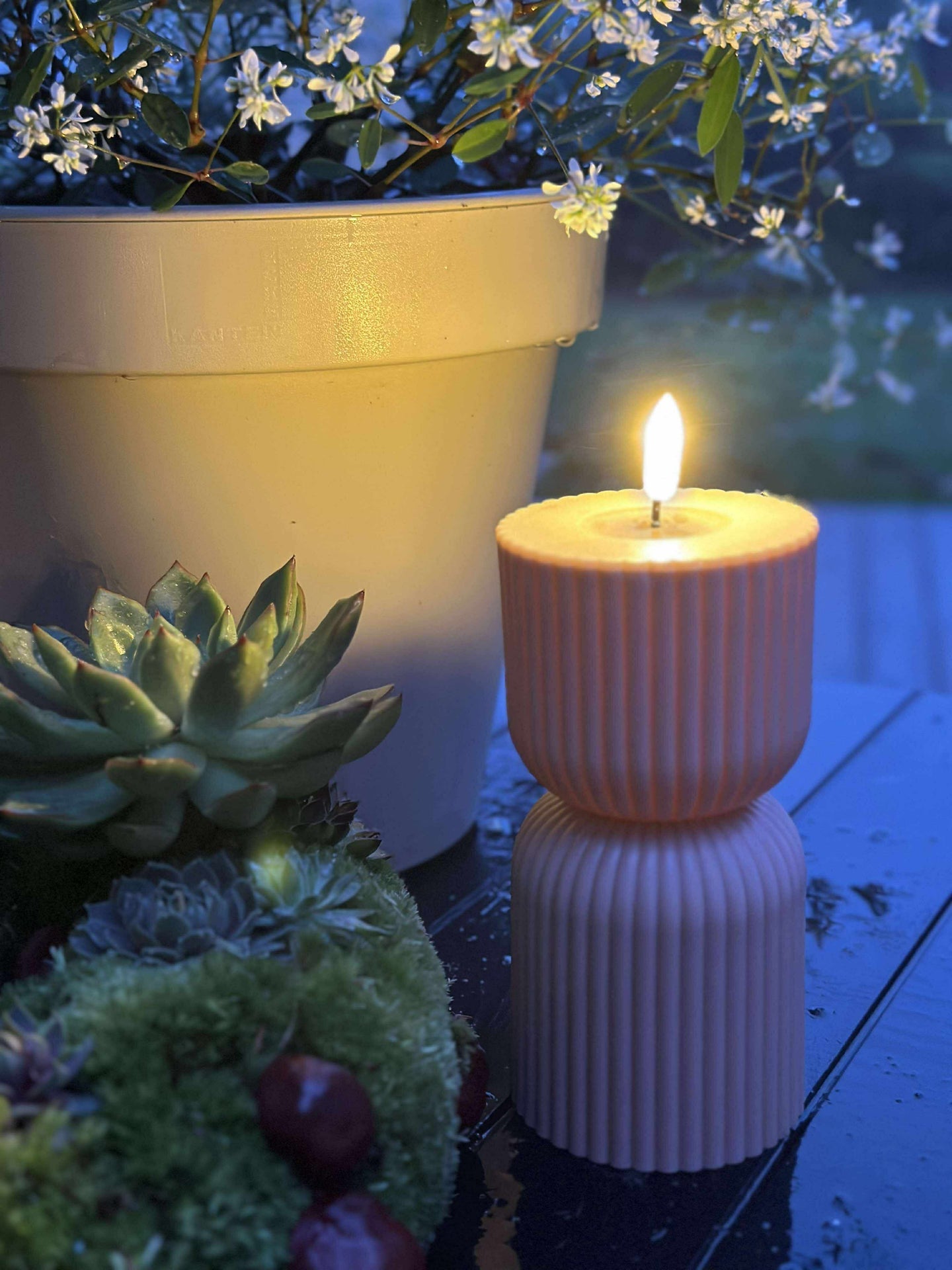 LED Blockkerze Beige Sanduhr - Außen