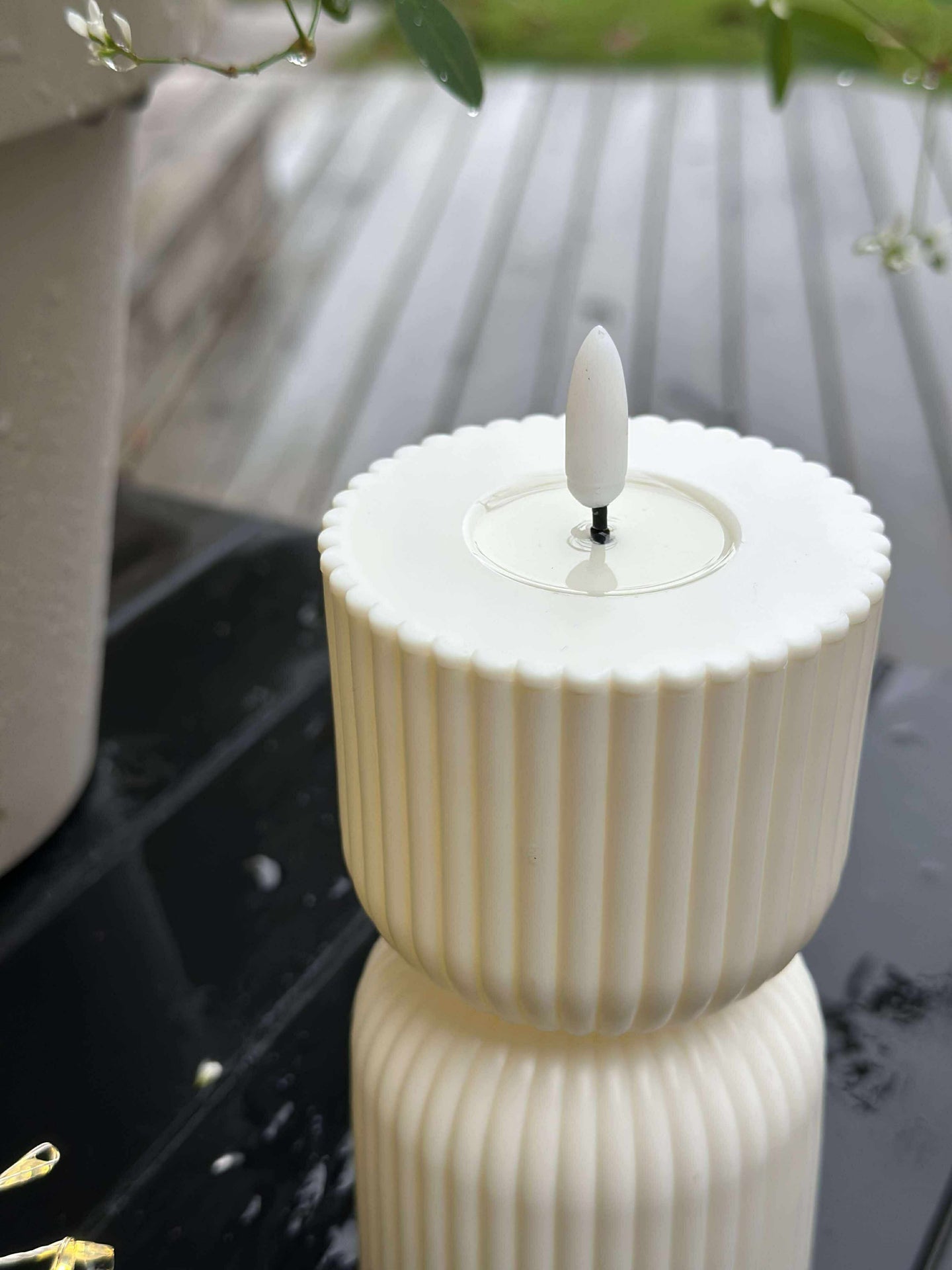 LED-Blockkerze Weiß Stundenglas - Außen