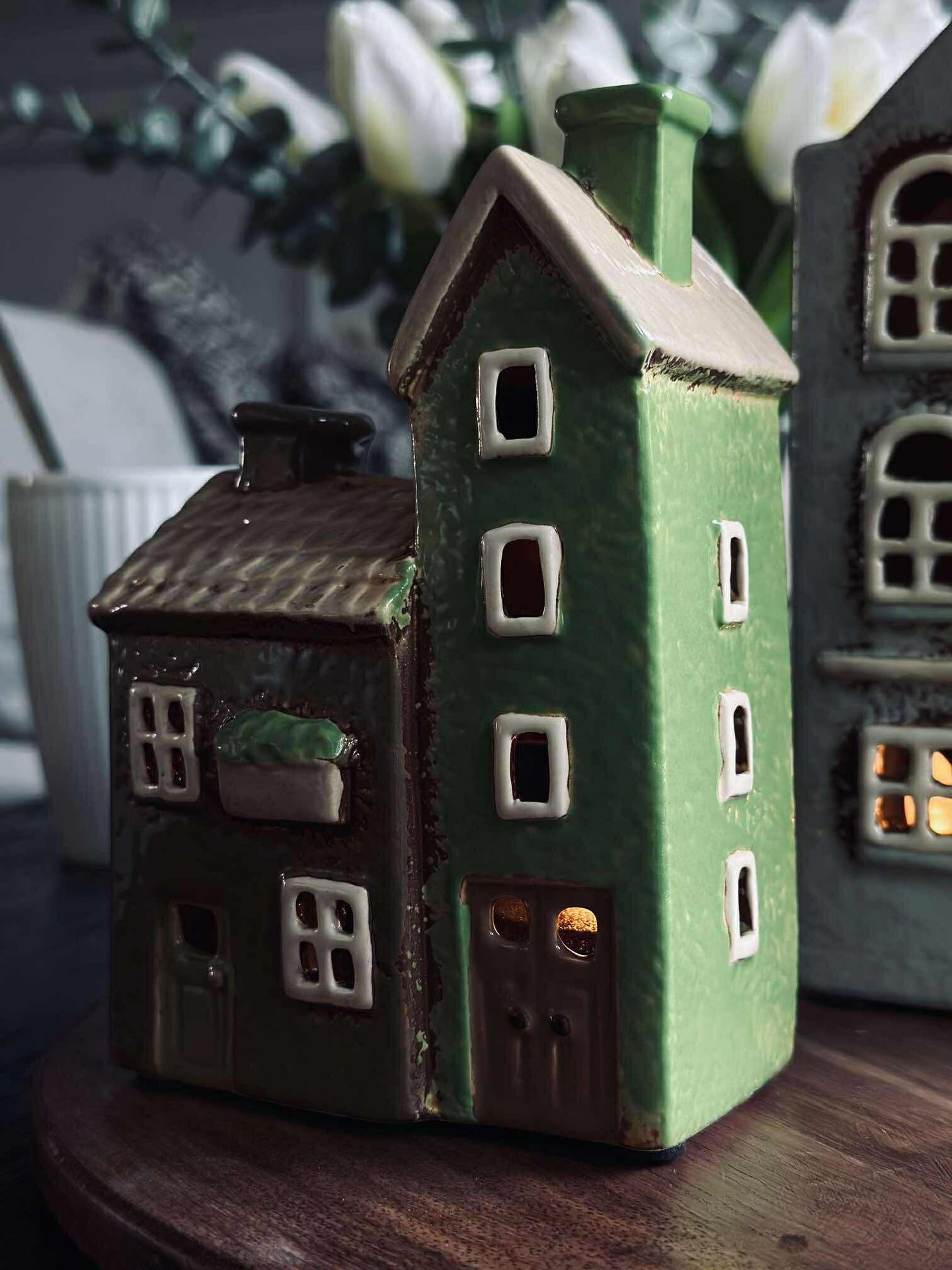 Doppel-Lichthaus aus Keramik - Grün