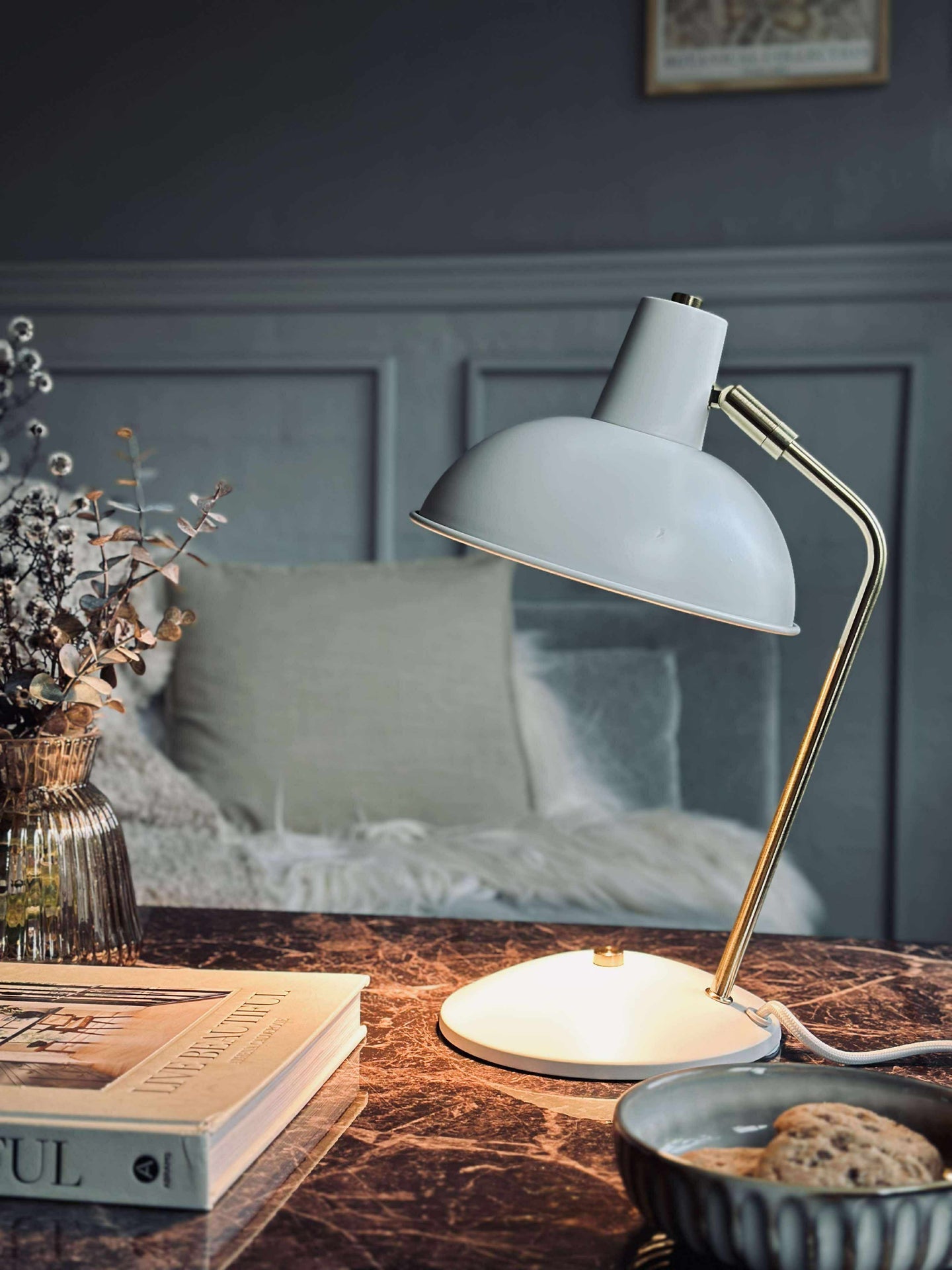 Tischlampe Retro - Weiß / Gold
