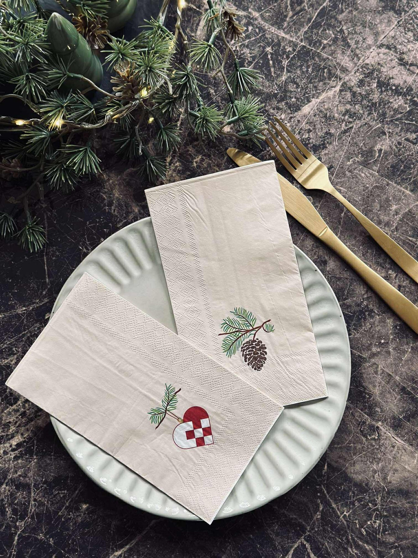 Servietten Weihnachten - 20 Stk. Herz / Zapfen