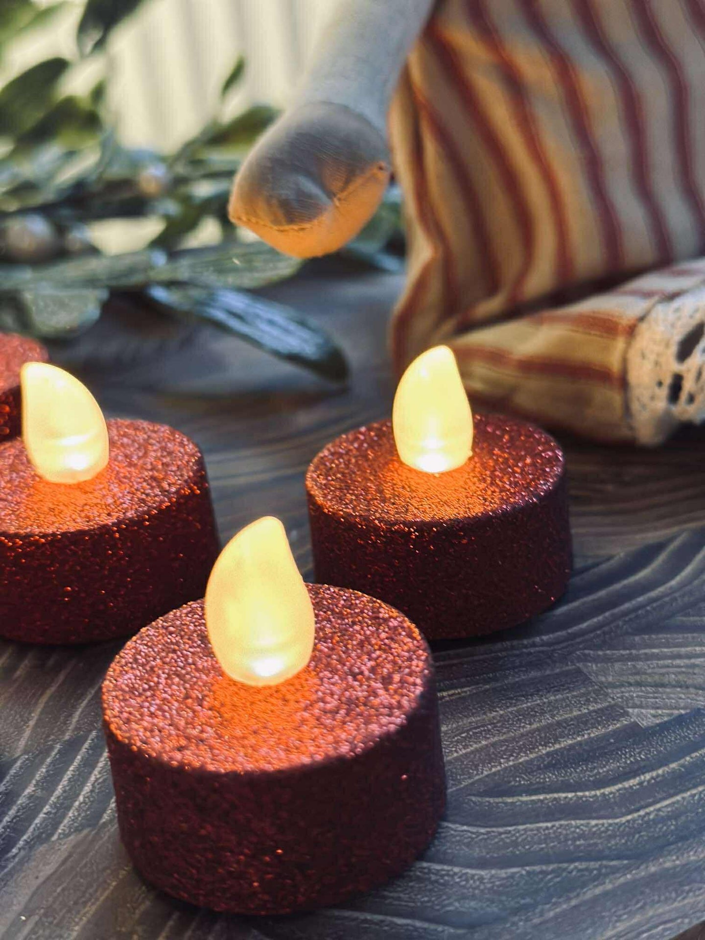 LED-Teelichter - Roter Glitzer 6 Stk.