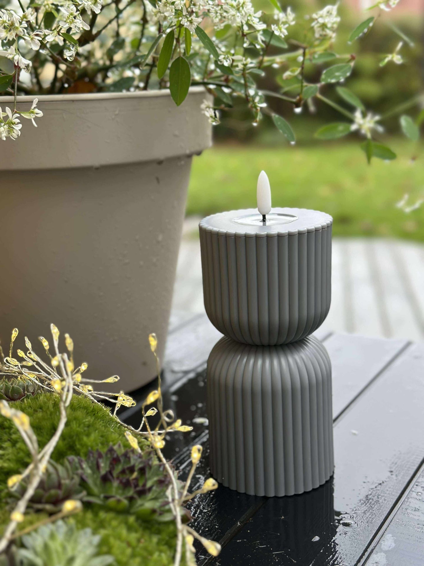 LED-Blockkerze Grau Sanduhrform - Außen