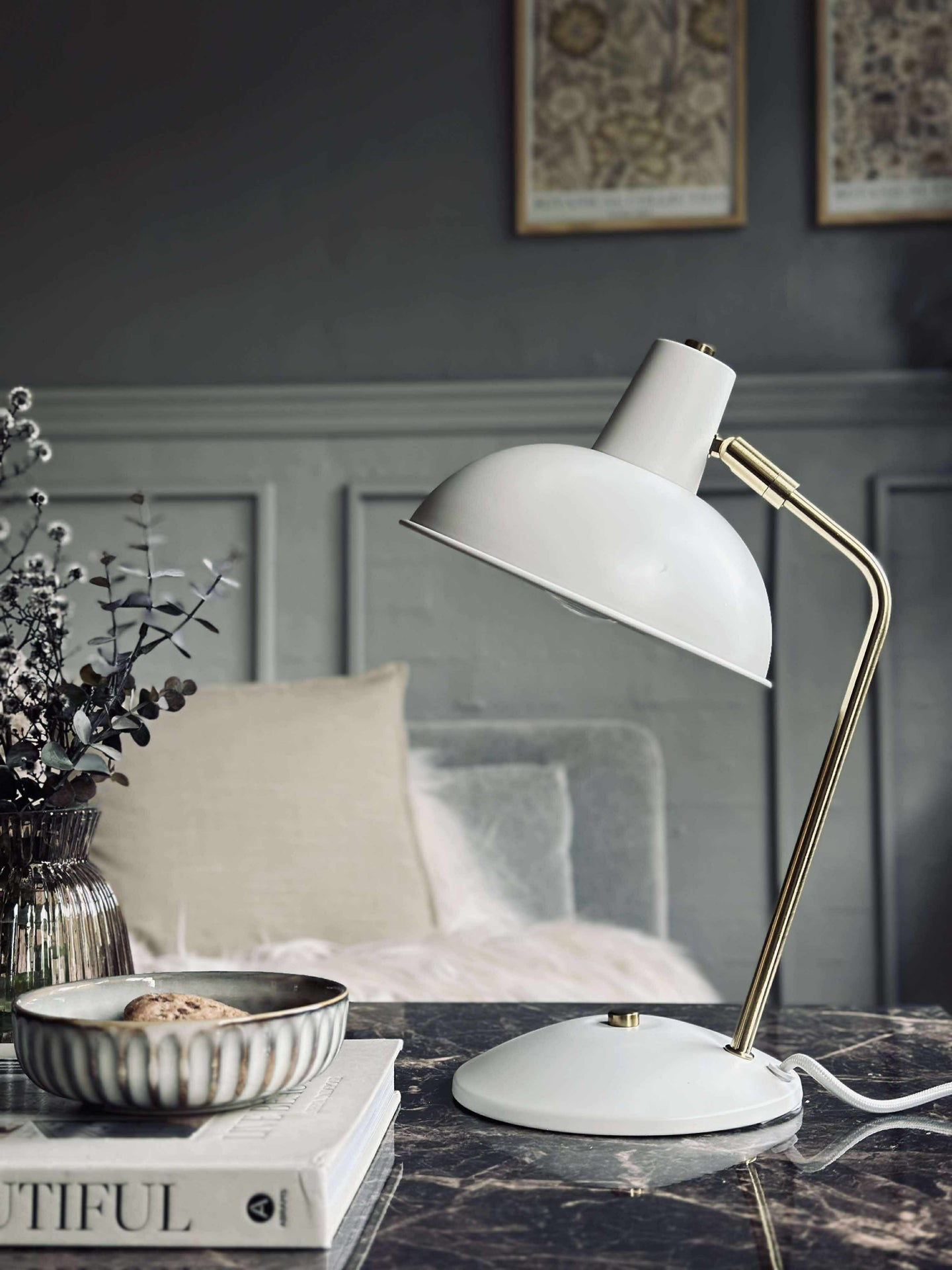 Tischlampe Retro - Weiß / Gold