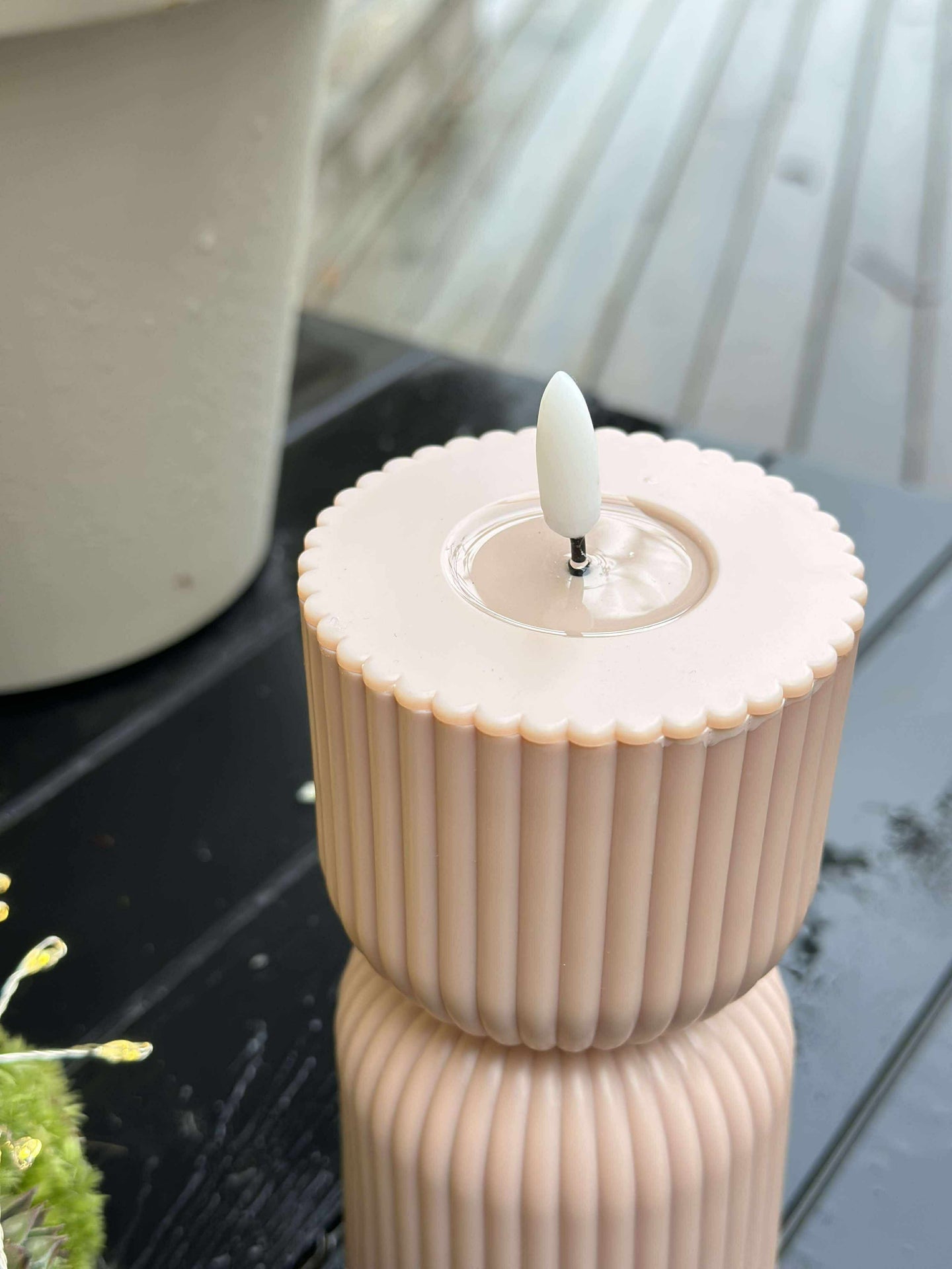 LED Blockkerze Beige Sanduhr - Außen