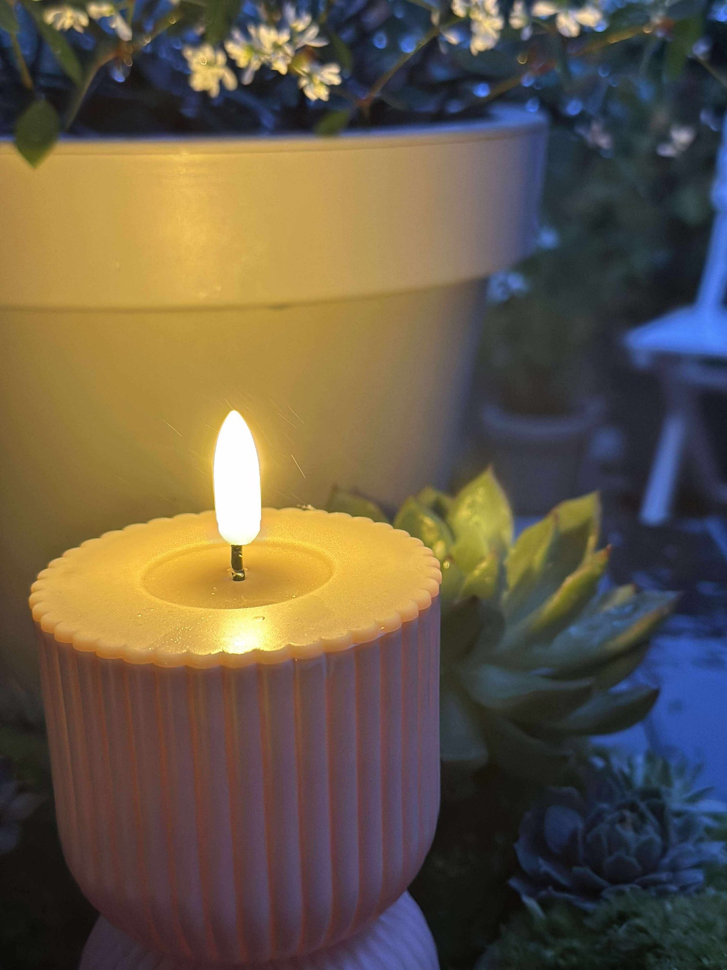LED Blockkerze Beige Sanduhr - Außen