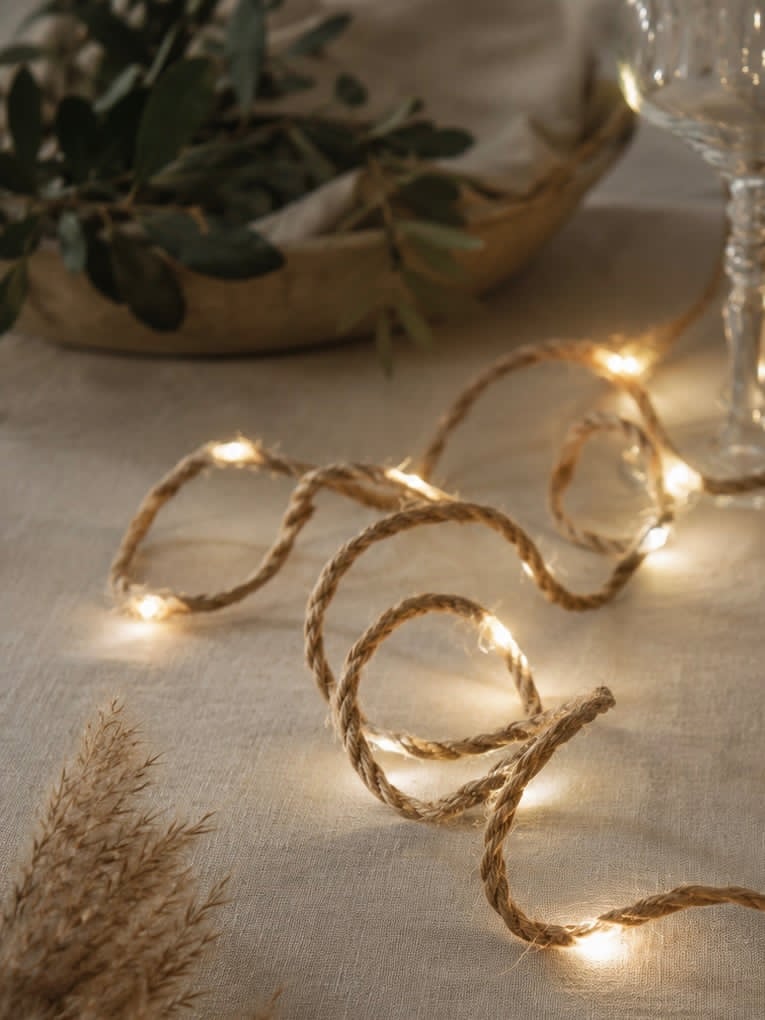 LED-Lichterkette - Juteschnur 1 Meter mit Batteriefach