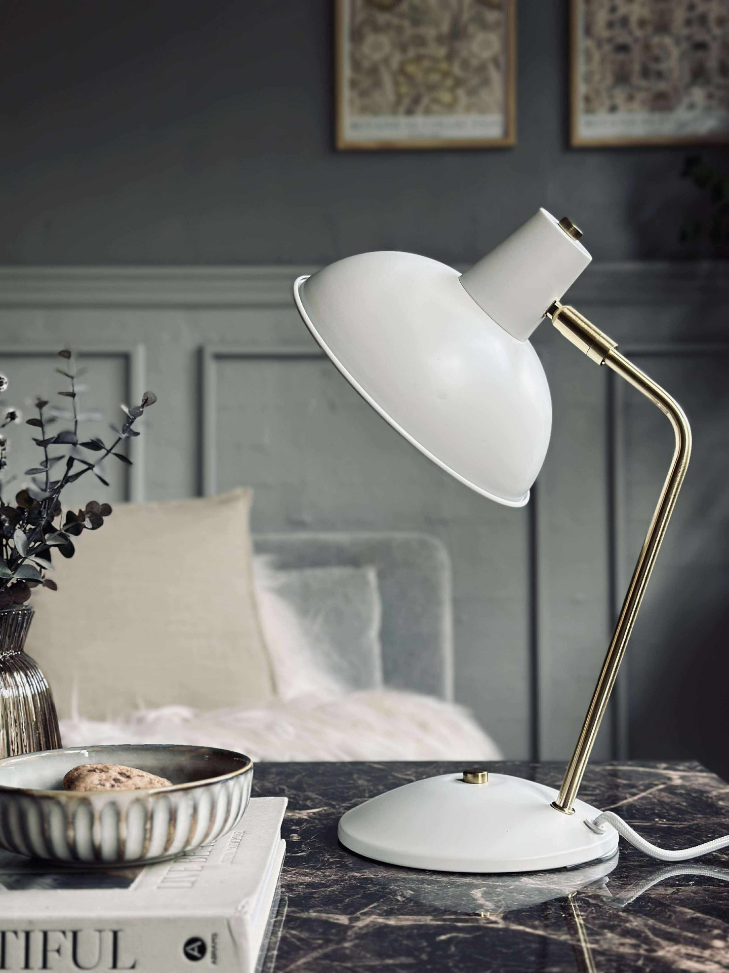 Tischlampe Retro - Weiß / Gold