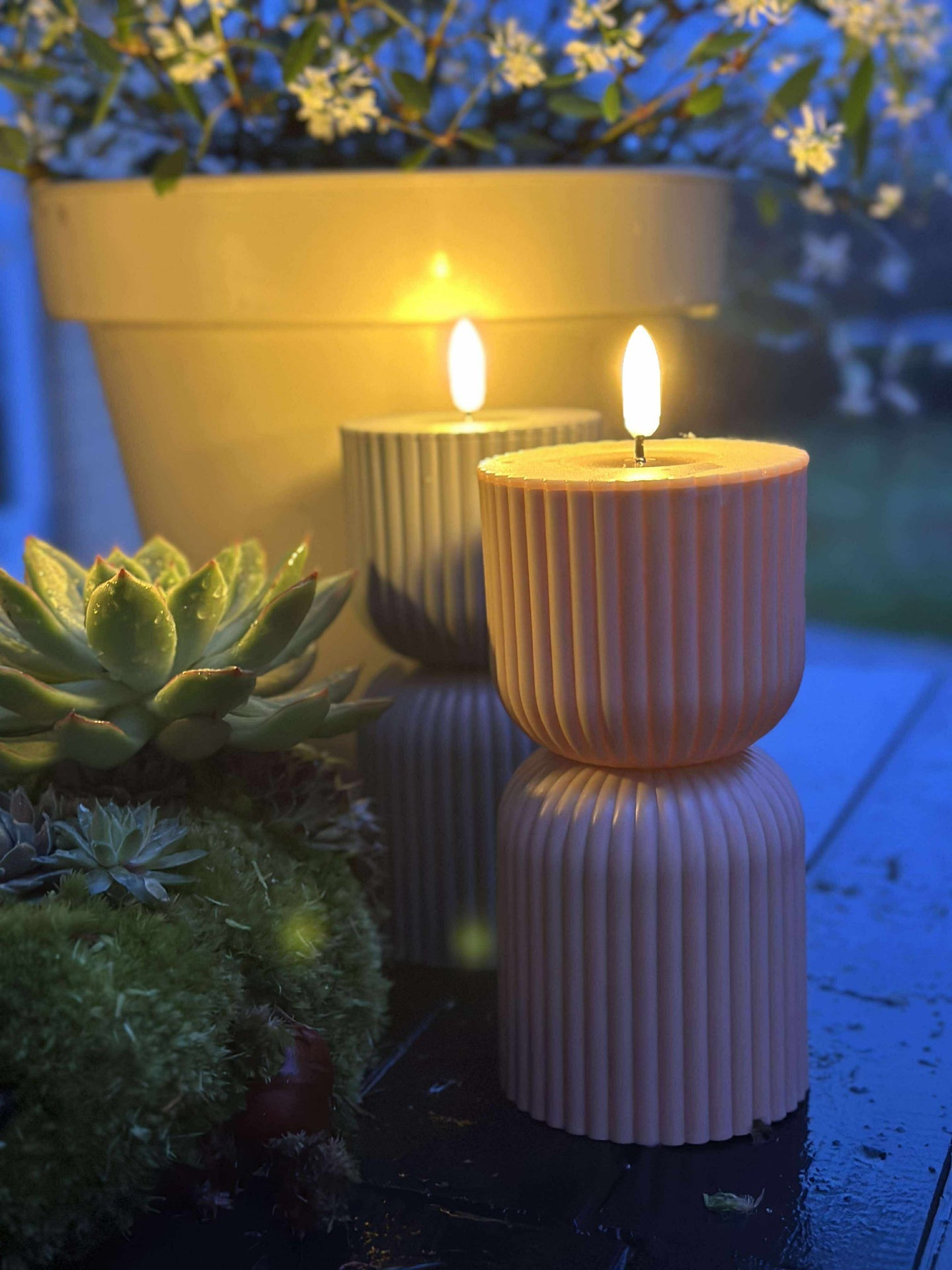 LED Blockkerze Beige Sanduhr - Außen