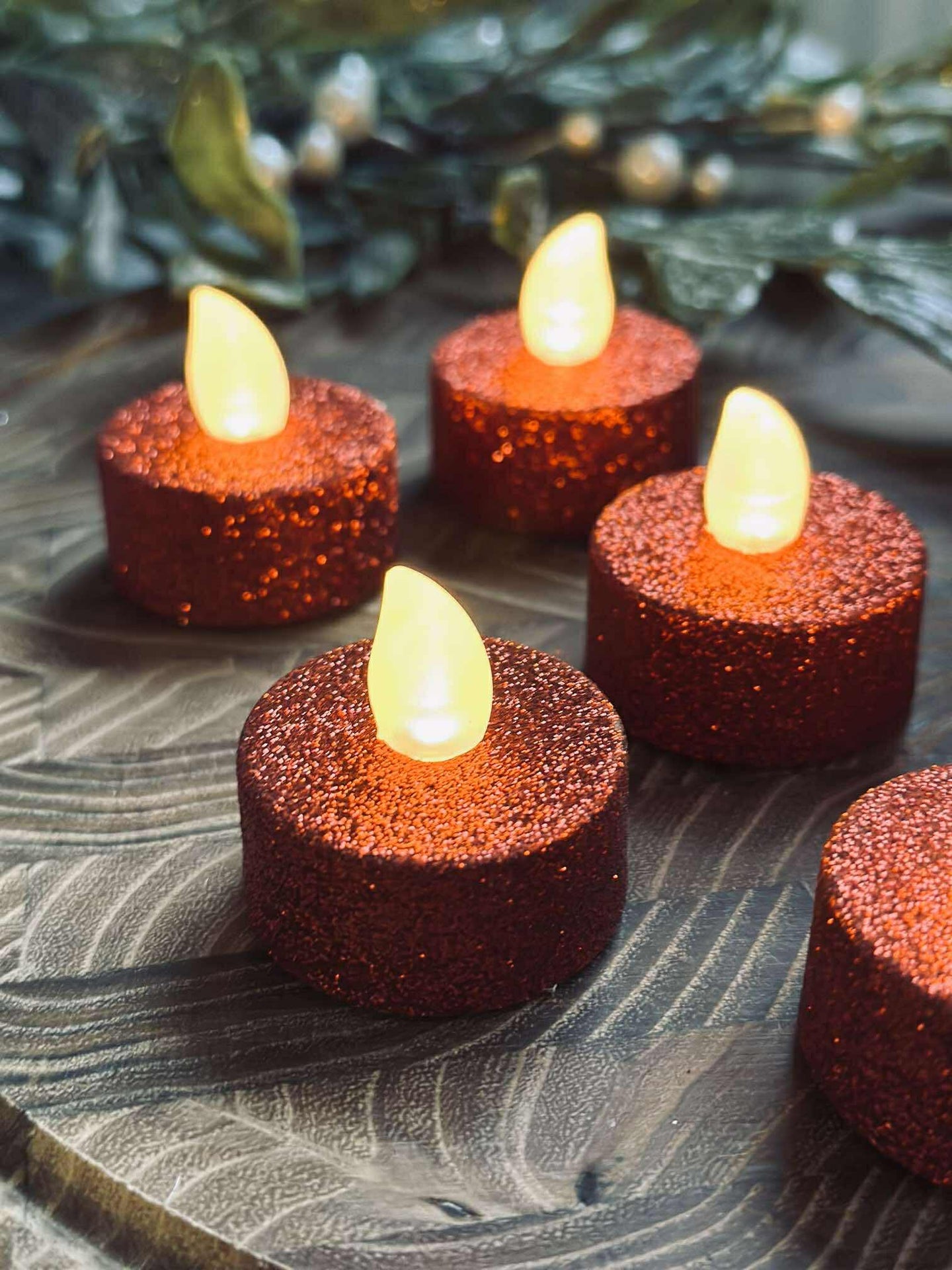LED-Teelichter - Roter Glitzer 6 Stk.