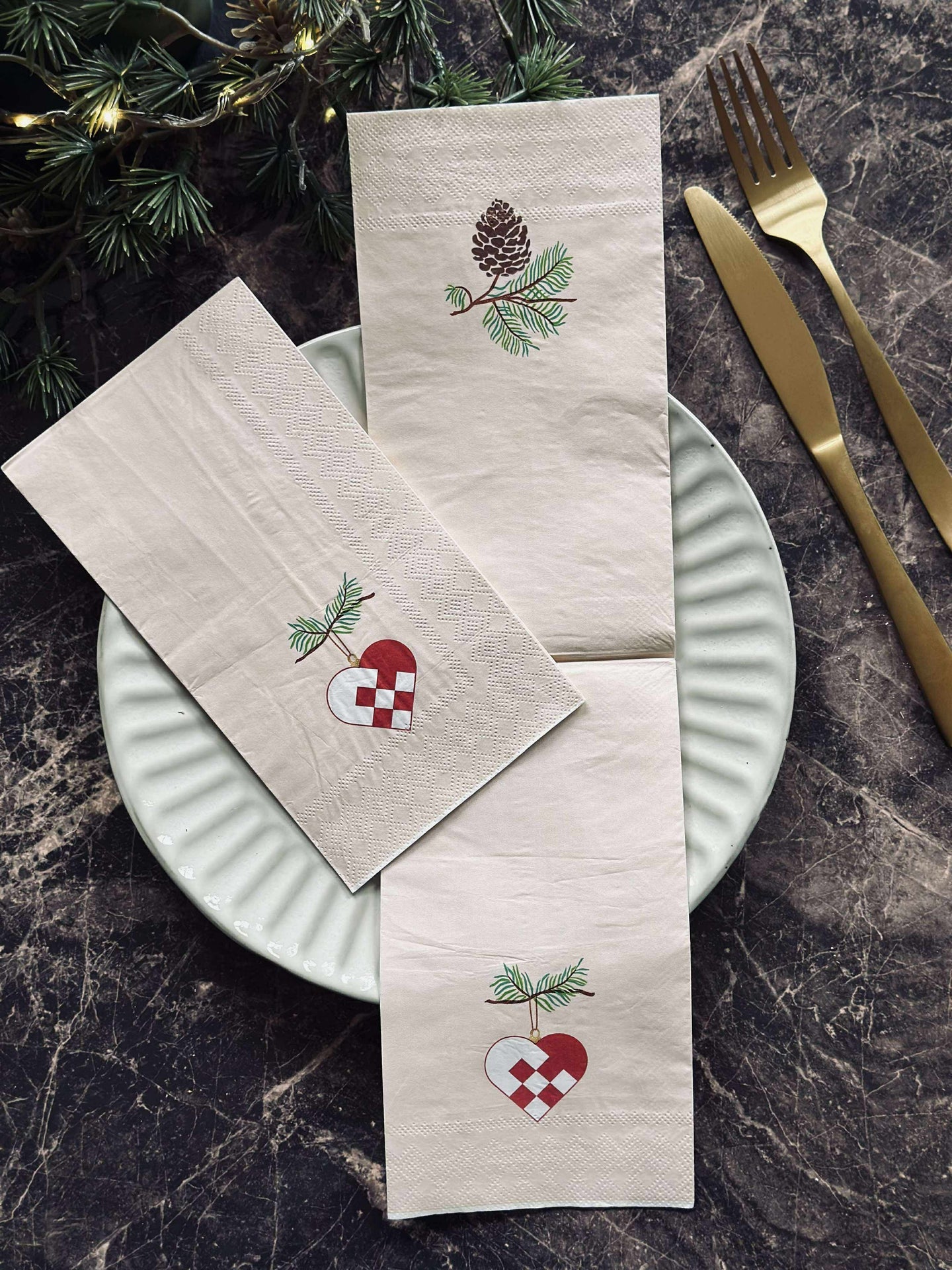 Servietten Weihnachten - 20 Stk. Herz / Zapfen
