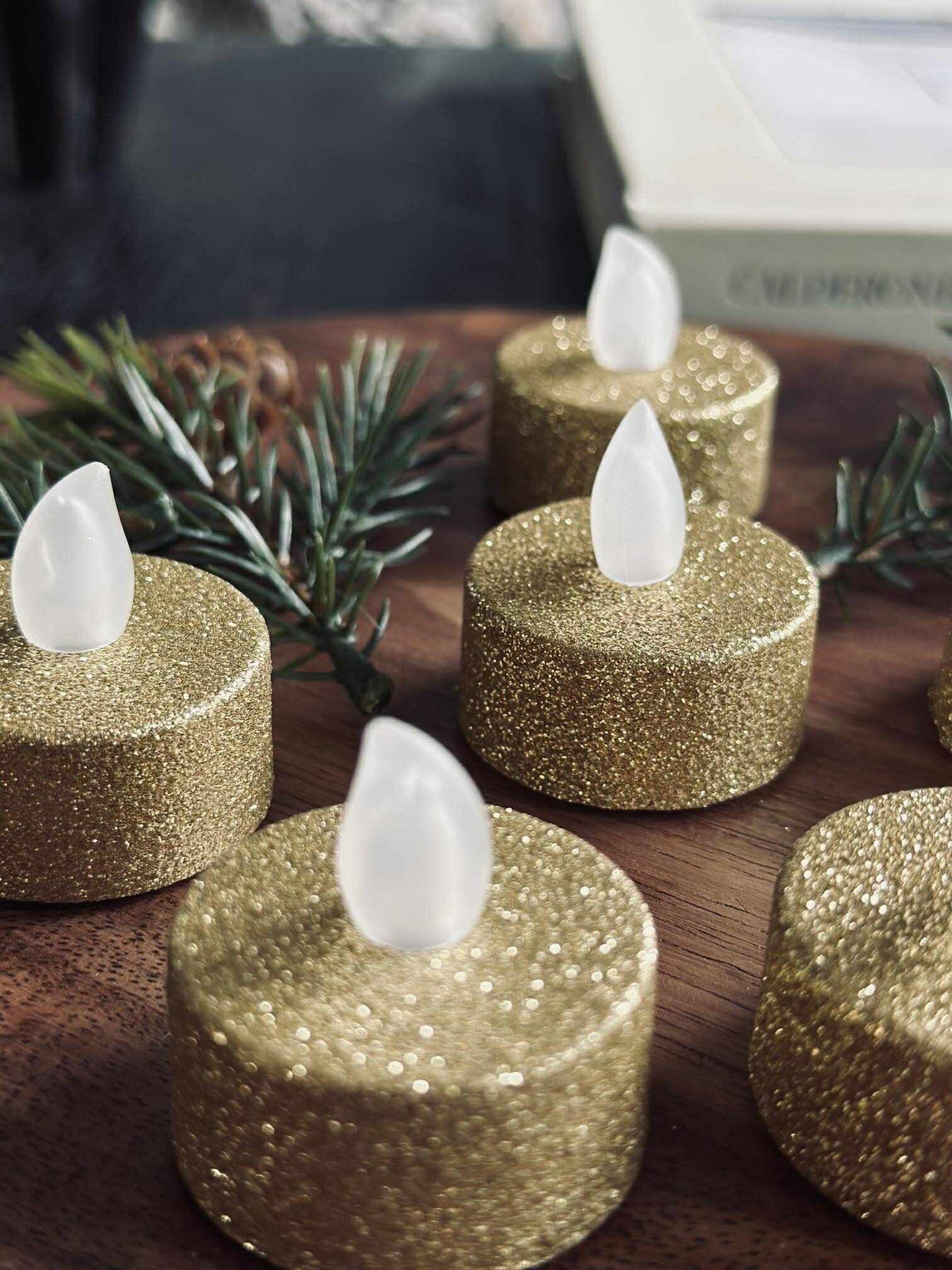 LED-Teelichter - Gold-Glitter 6 Stück