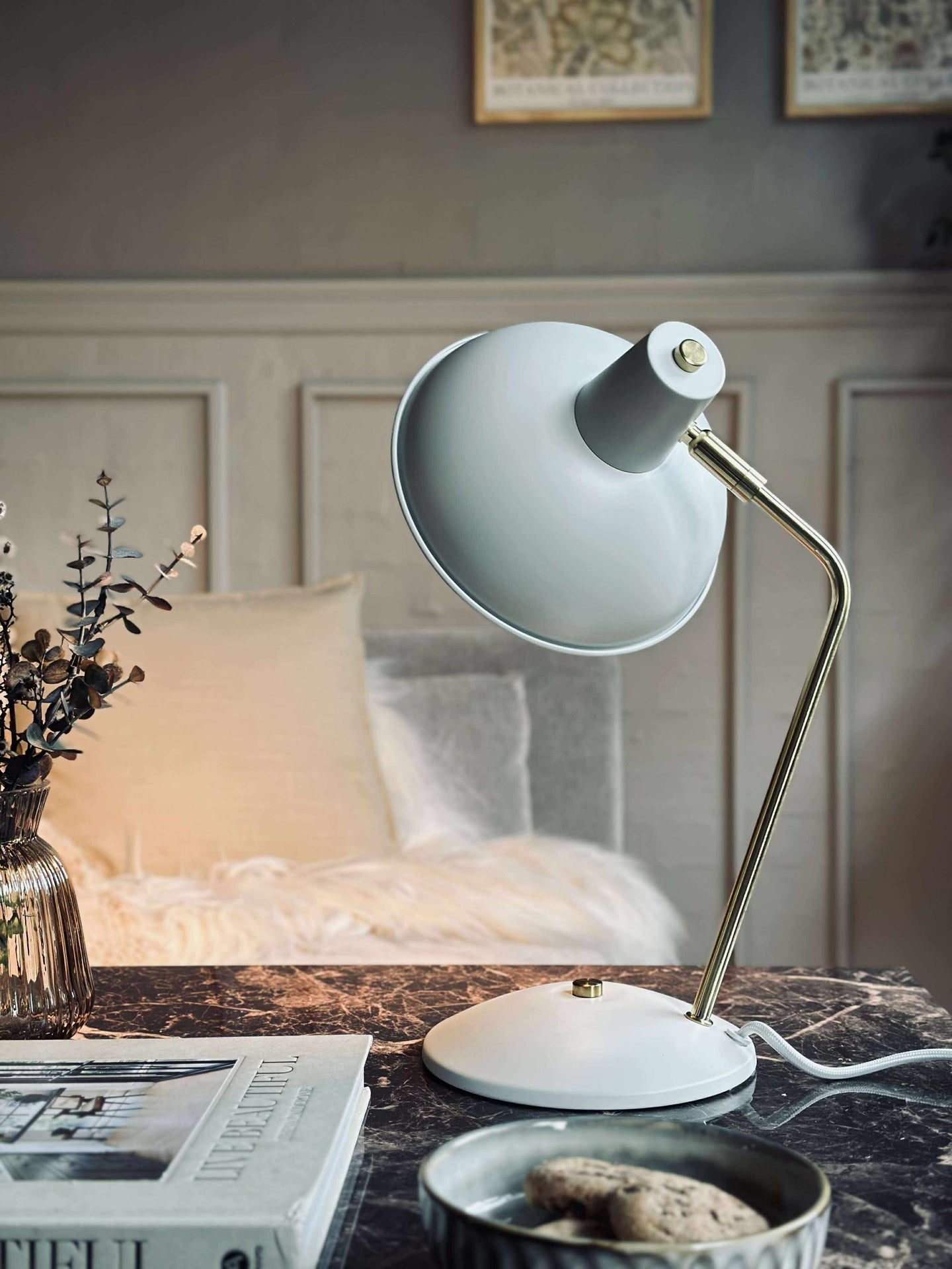 Tischlampe Retro - Weiß / Gold