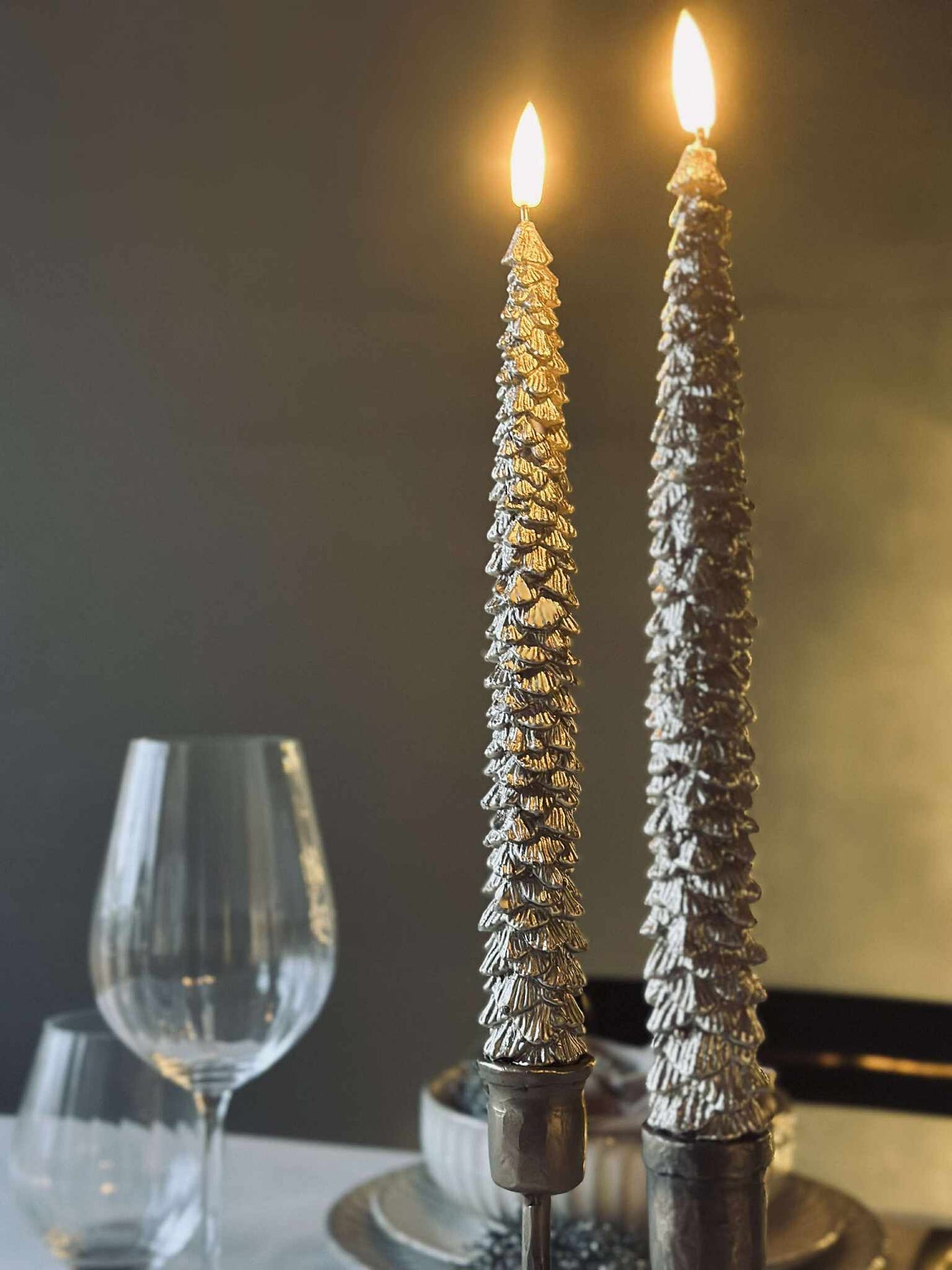 LED Stabkerzen 2 Stk - Weihnachtsbaum Gold