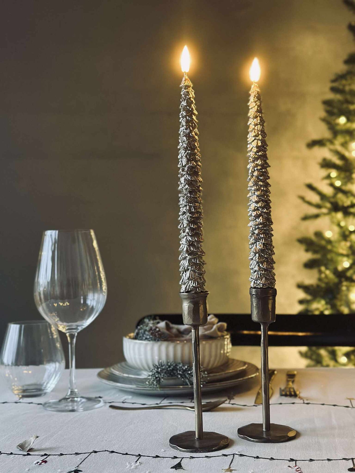 LED Stabkerzen 2 Stk - Weihnachtsbaum Gold