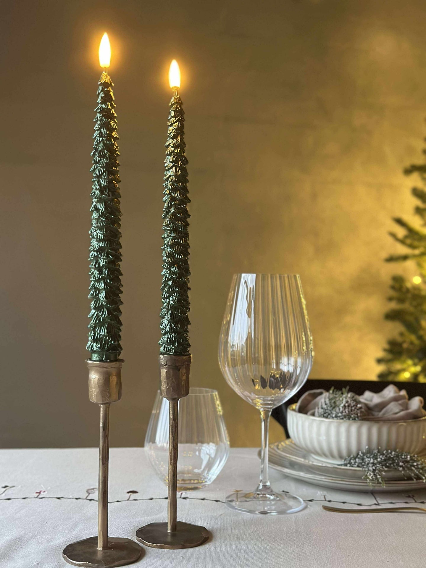 LED Stumpenkerzen 2 St. - Weihnachtsbaum grün