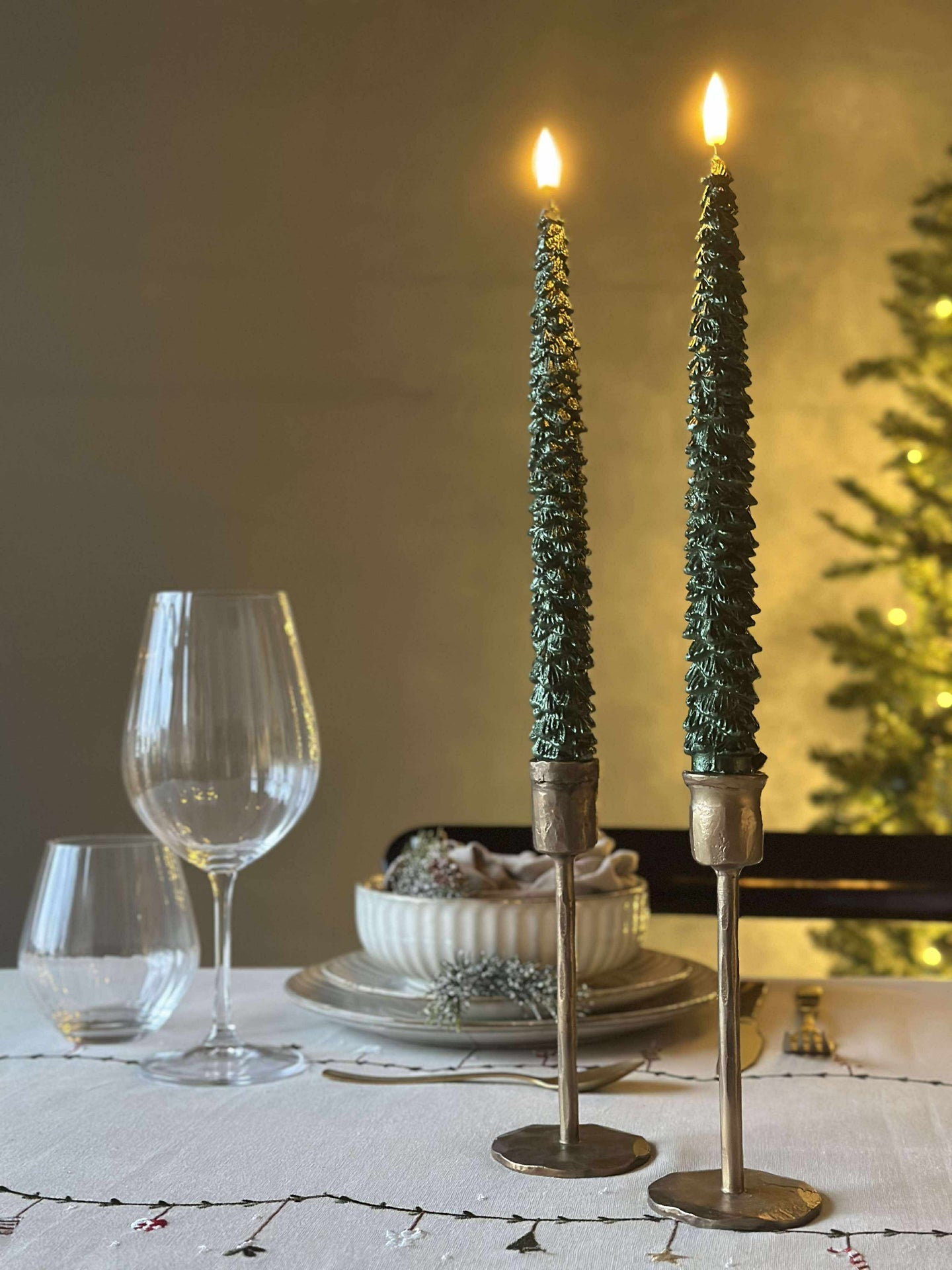 LED Stumpenkerzen 2 St. - Weihnachtsbaum grün