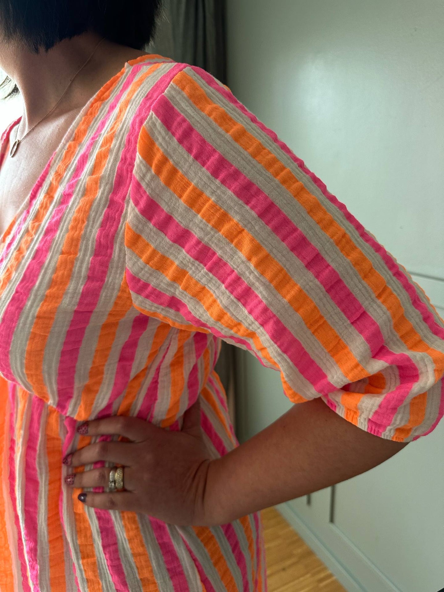 Kleid Andrea - Stripe Fuxia/Orange