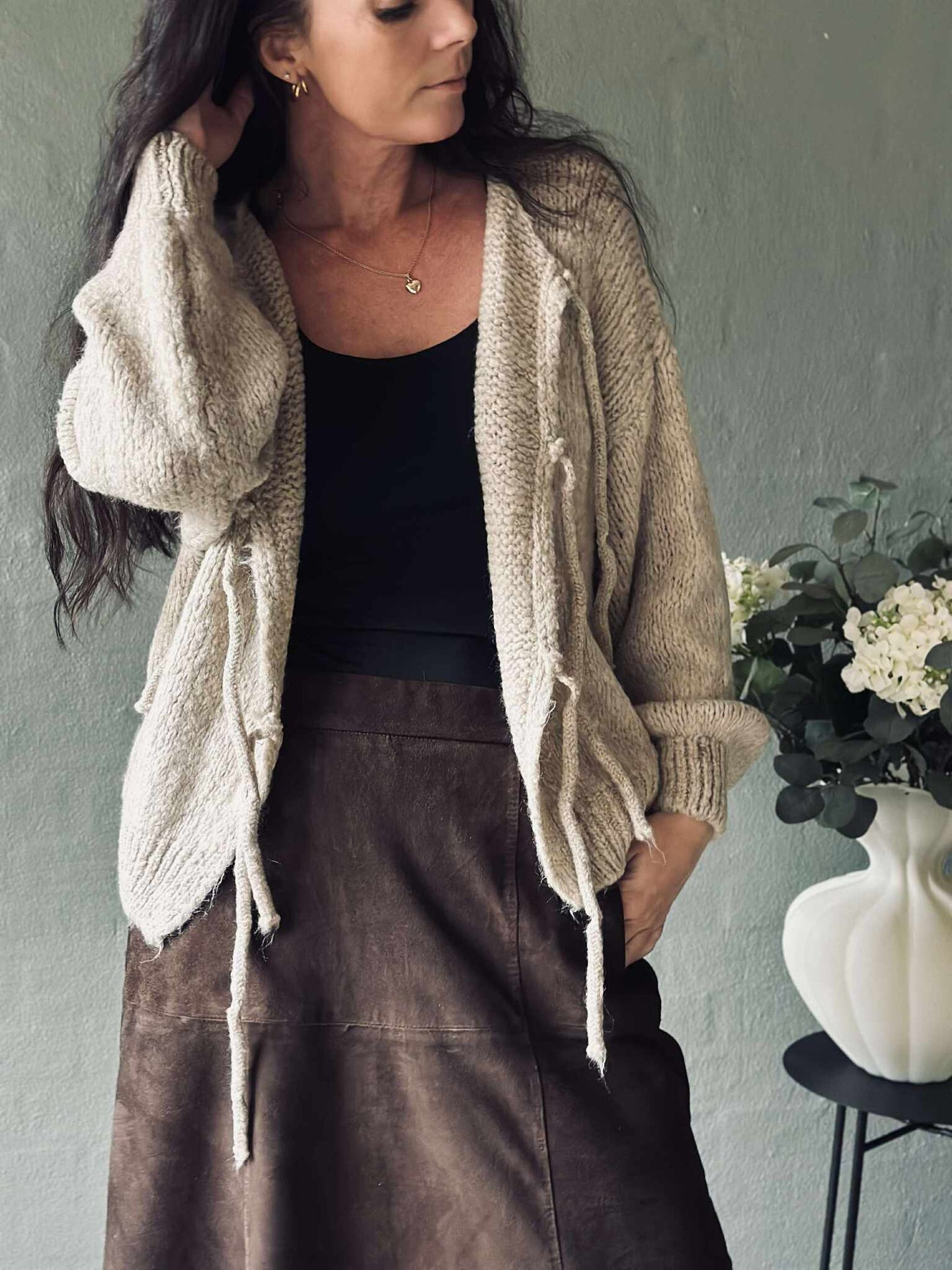 Cardigan mit Schleifen - Beige