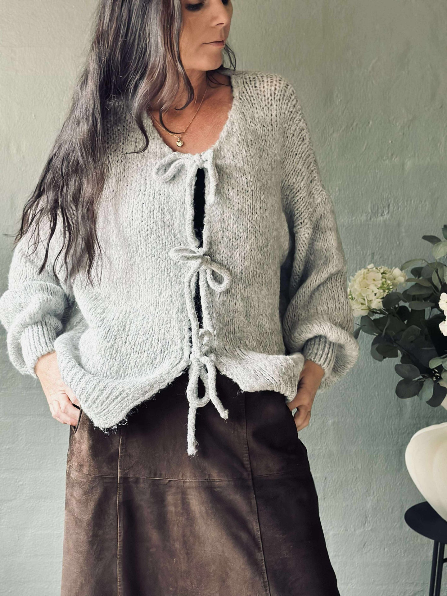 Cardigan mit Schleifen - Grau