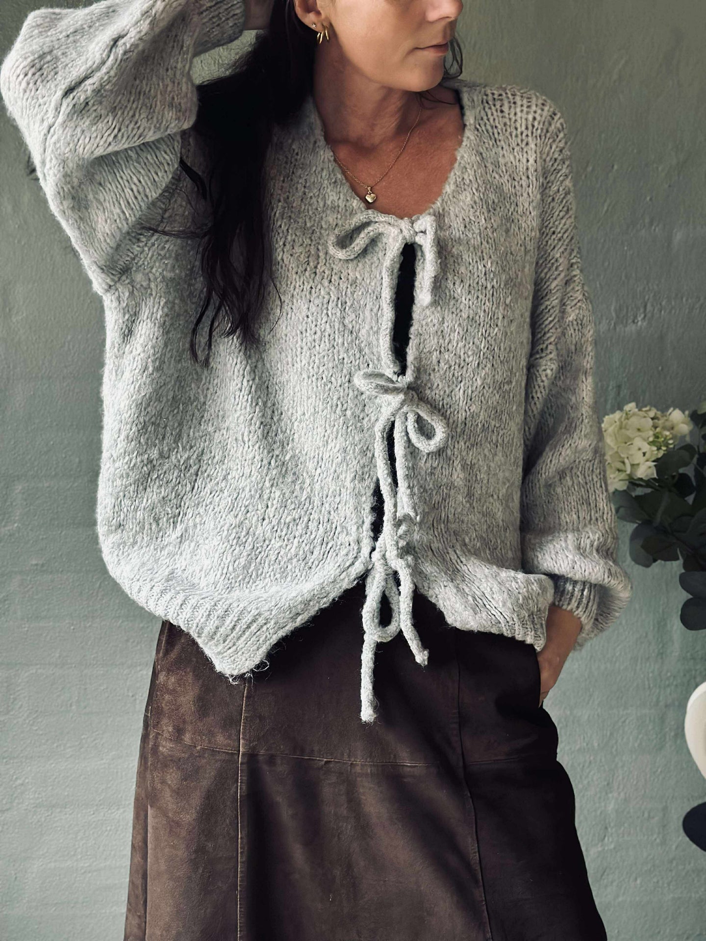 Cardigan mit Schleifen - Grau