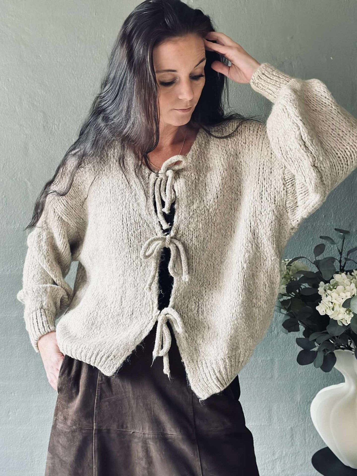 Cardigan mit Schleifen - Beige