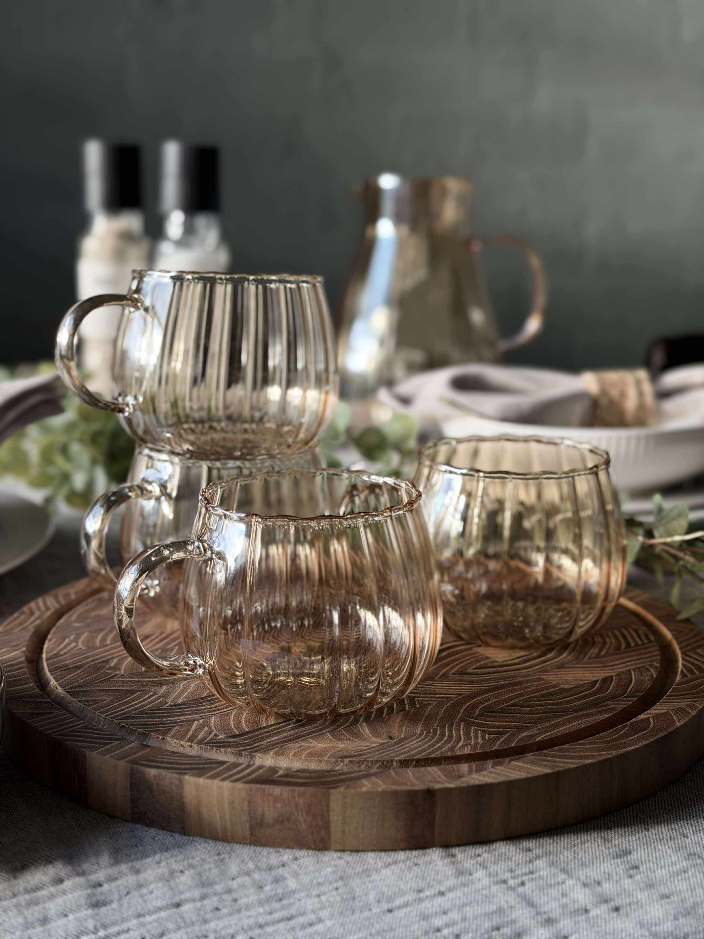 Glasbecher mit Rillen - 4 Stk.
