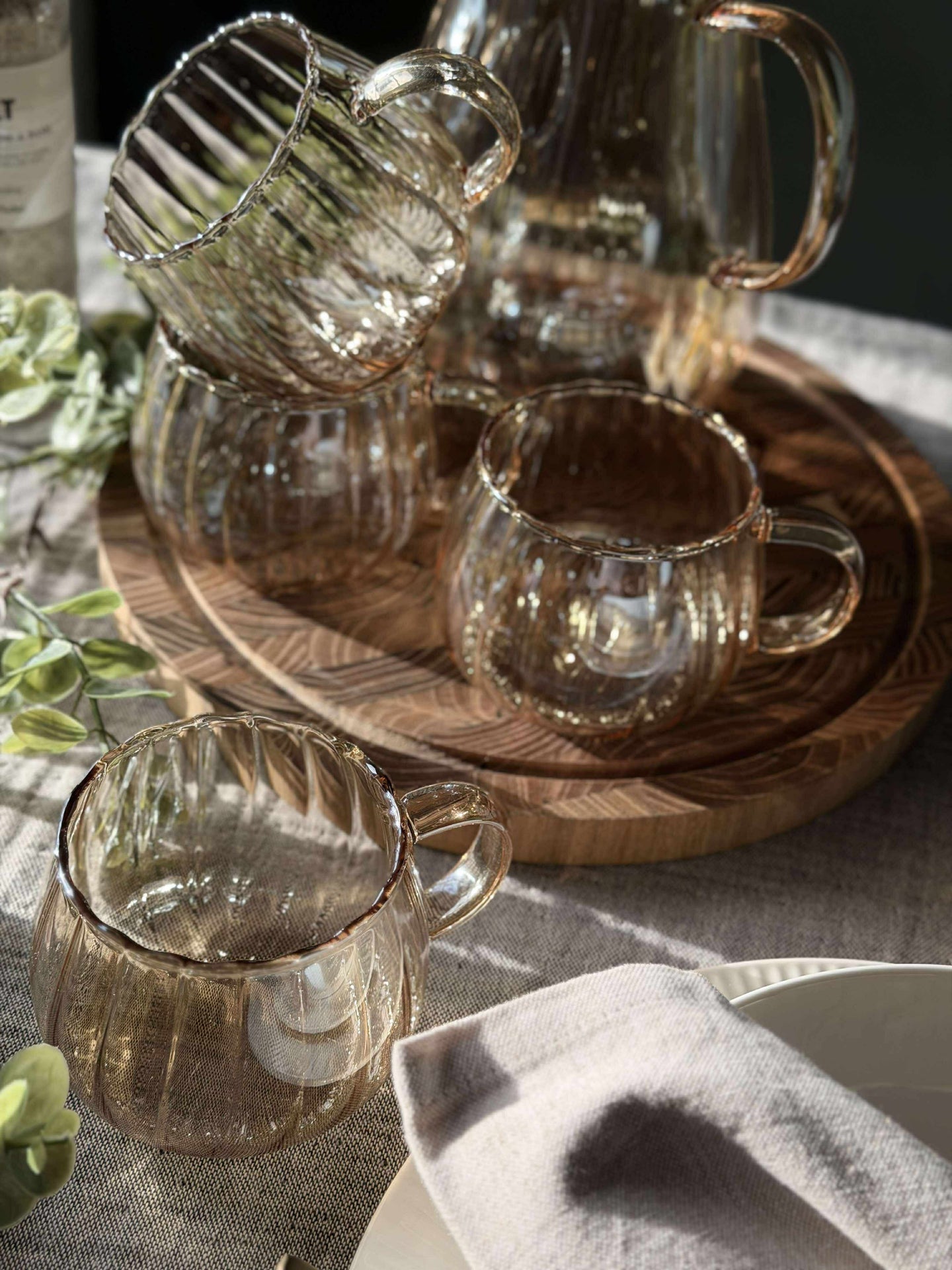 Glasbecher mit Rillen - 4 Stk.