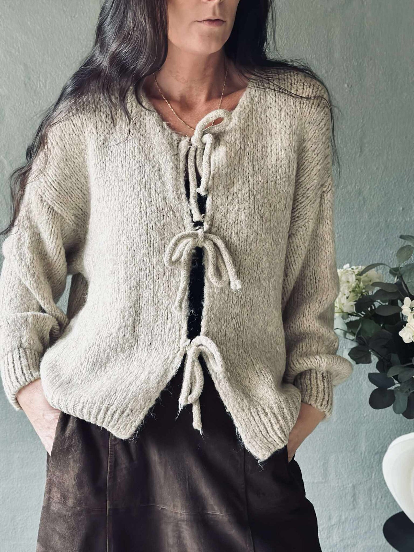 Cardigan mit Schleifen - Beige