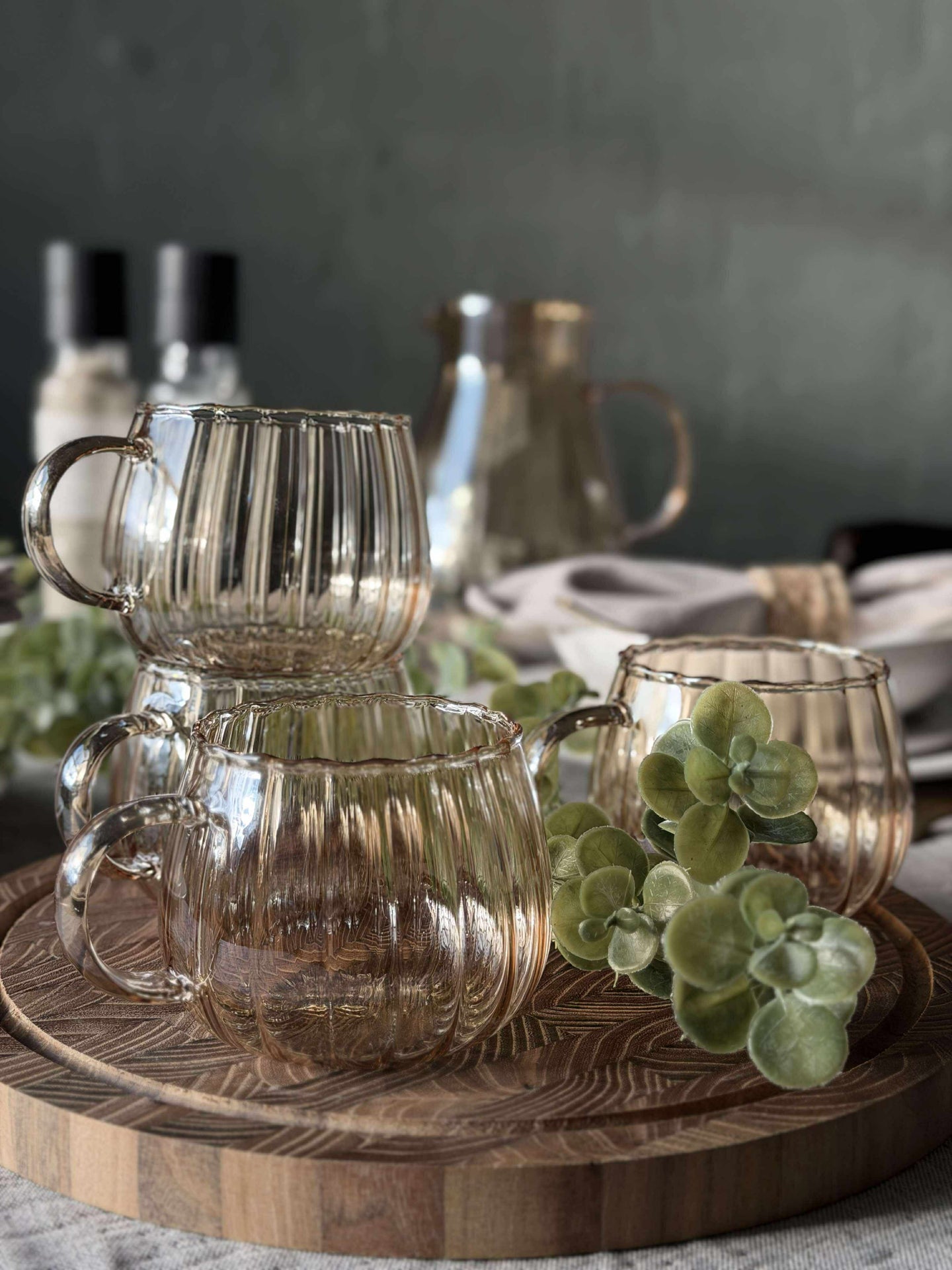 Glasbecher mit Rillen - 4 Stk.