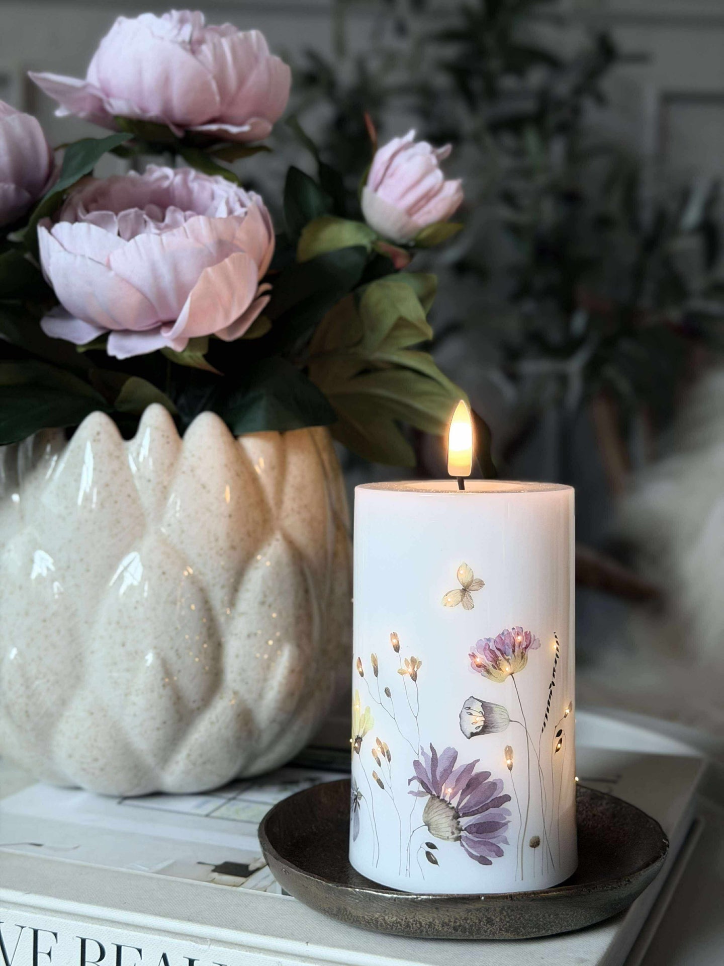 LED-Blockkerze Flower TWINKLE - 12,5 cm